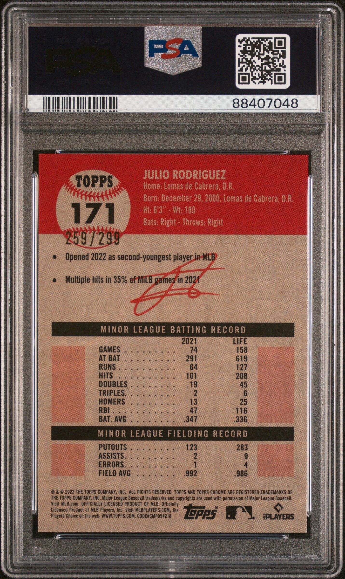 2022 Topps Chrome Platinum Anniversary 171 Julio Rodriguez Aqua Lava Refractor PSA 10