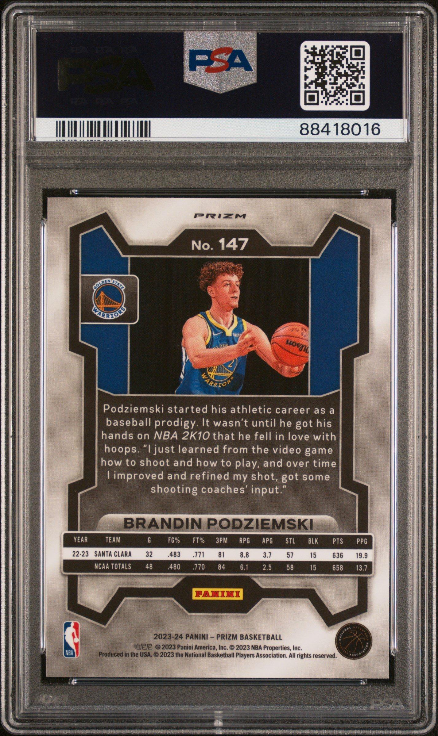 2023 Panini Prizm 147 Brandin Podziemski Ice PSA 10