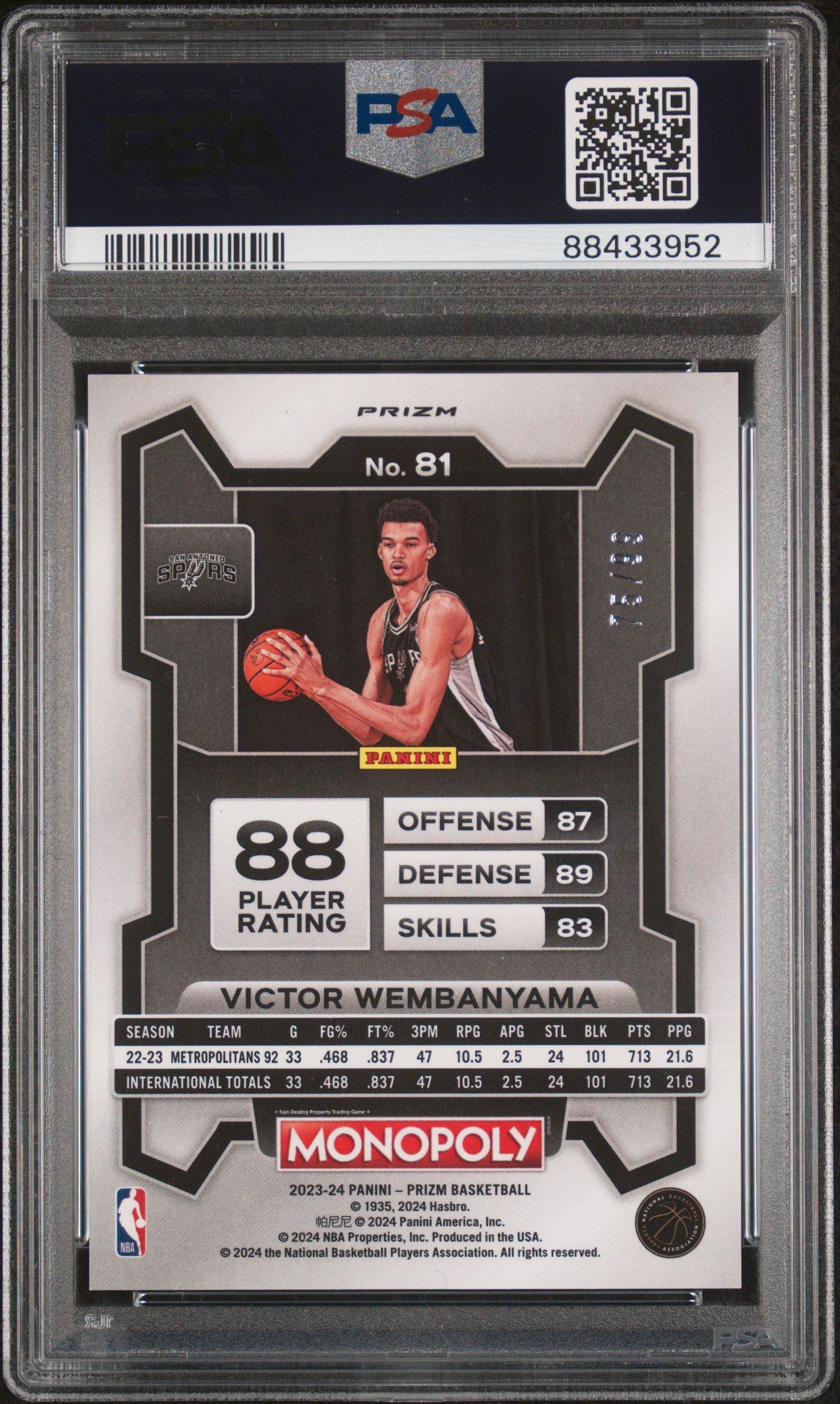 2023 Panini Prizm Monopoly 81 Victor Wembanyama Red PSA 9