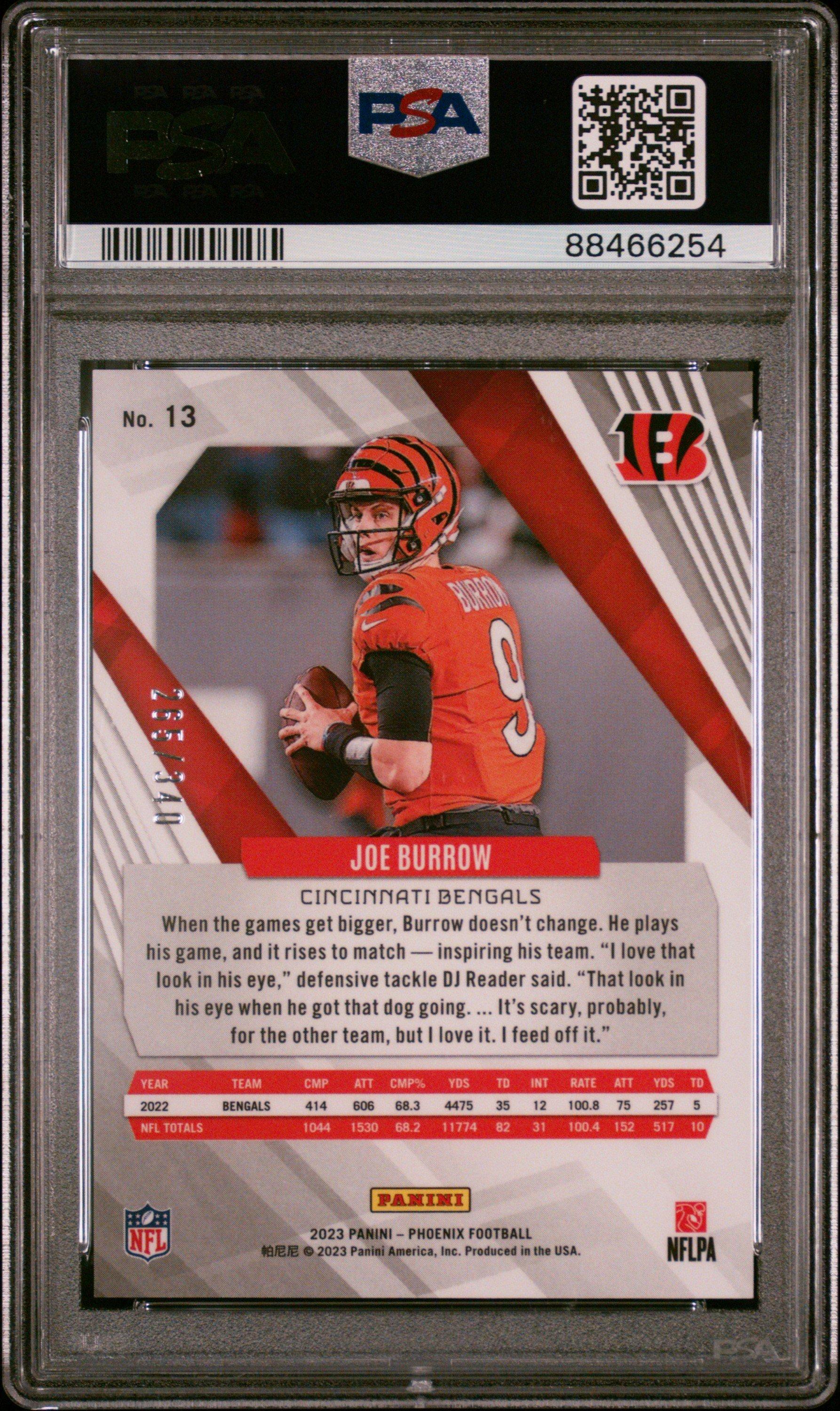 2023 Panini Phoenix 13 Joe Burrow Fire Burst PSA 10