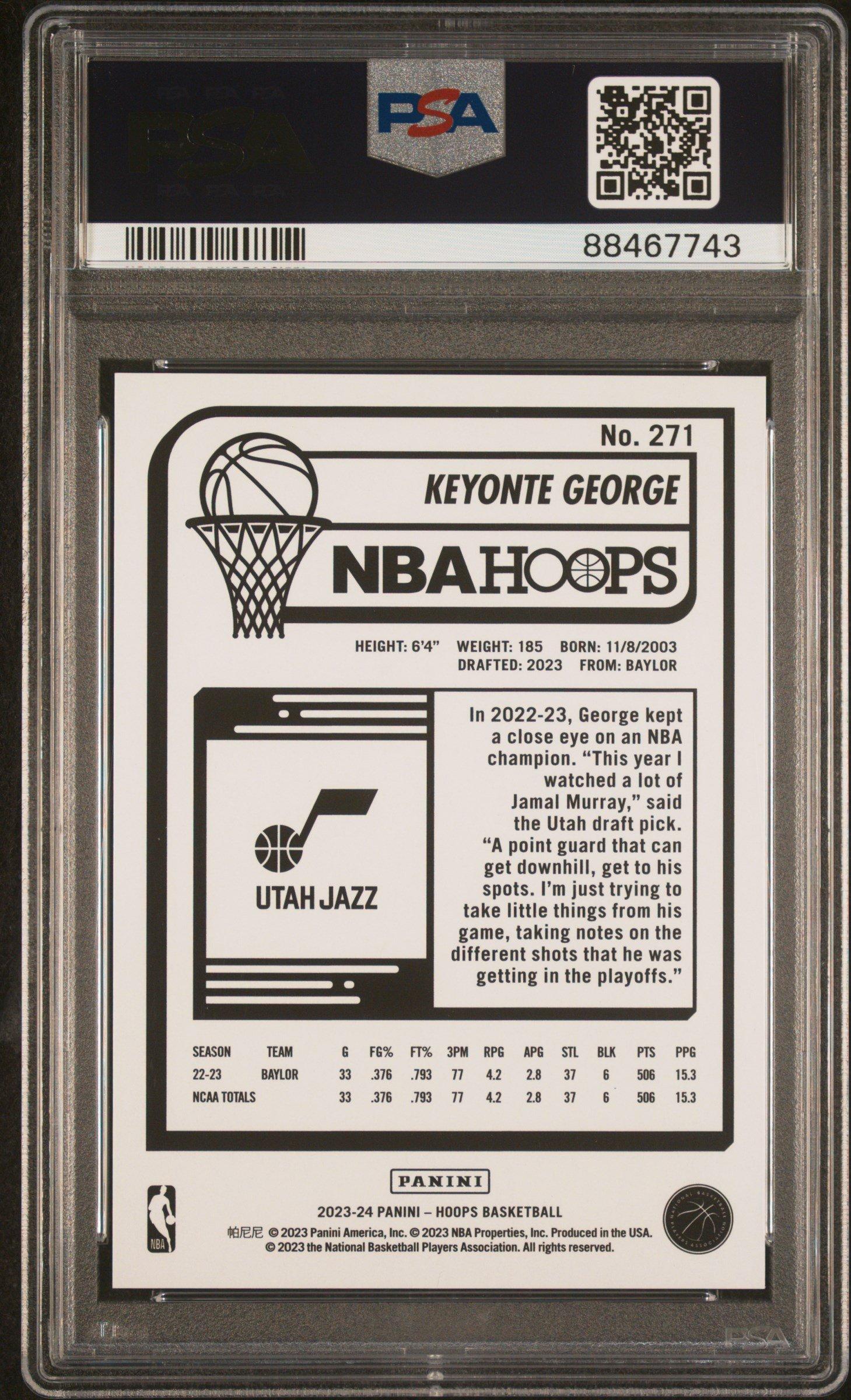 2023 Panini Nba Hoops 271 Keyonte George Premium Box Set PSA 10