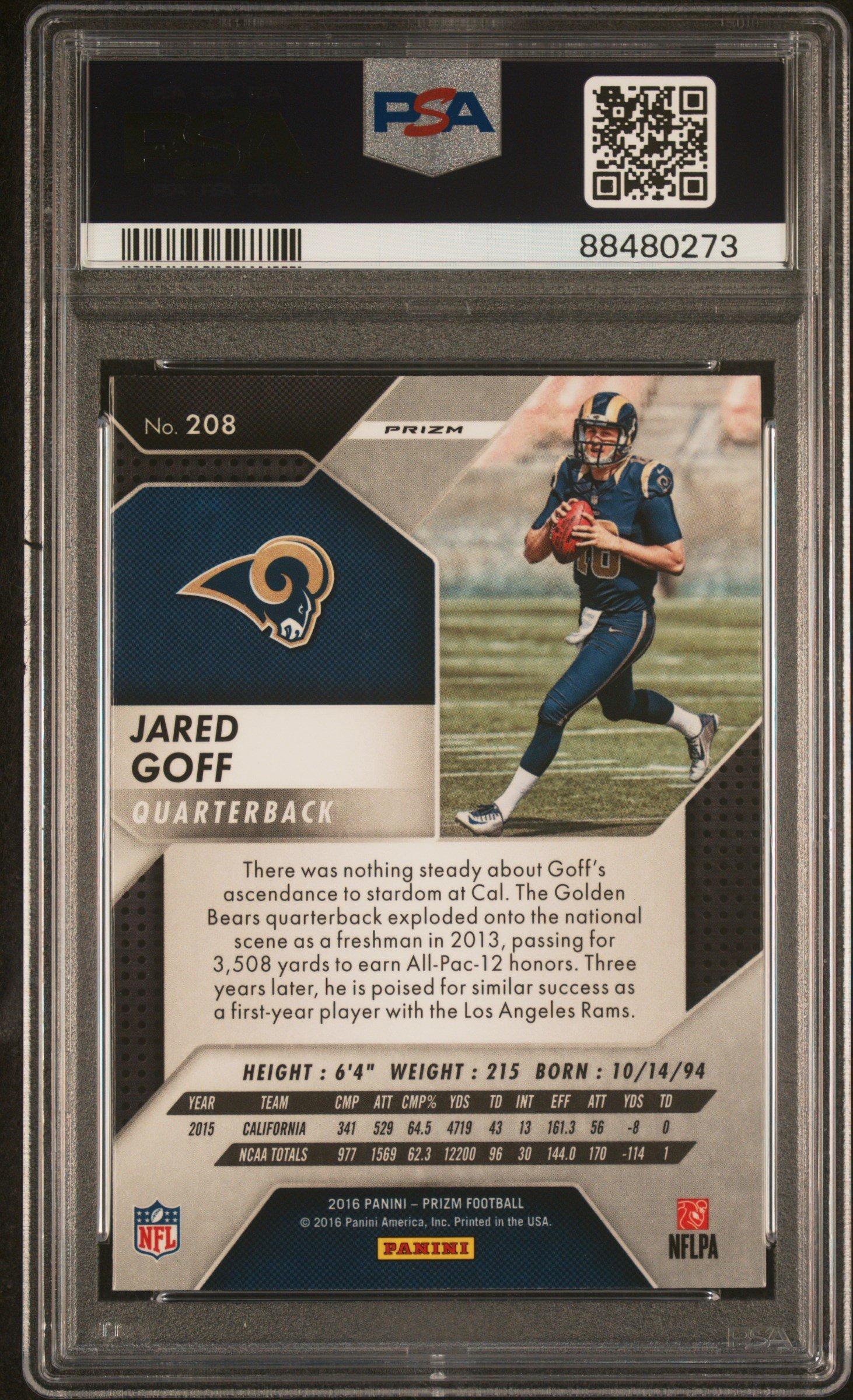 2016 Panini Prizm 208 Jared Goff Flash Prizm PSA 9