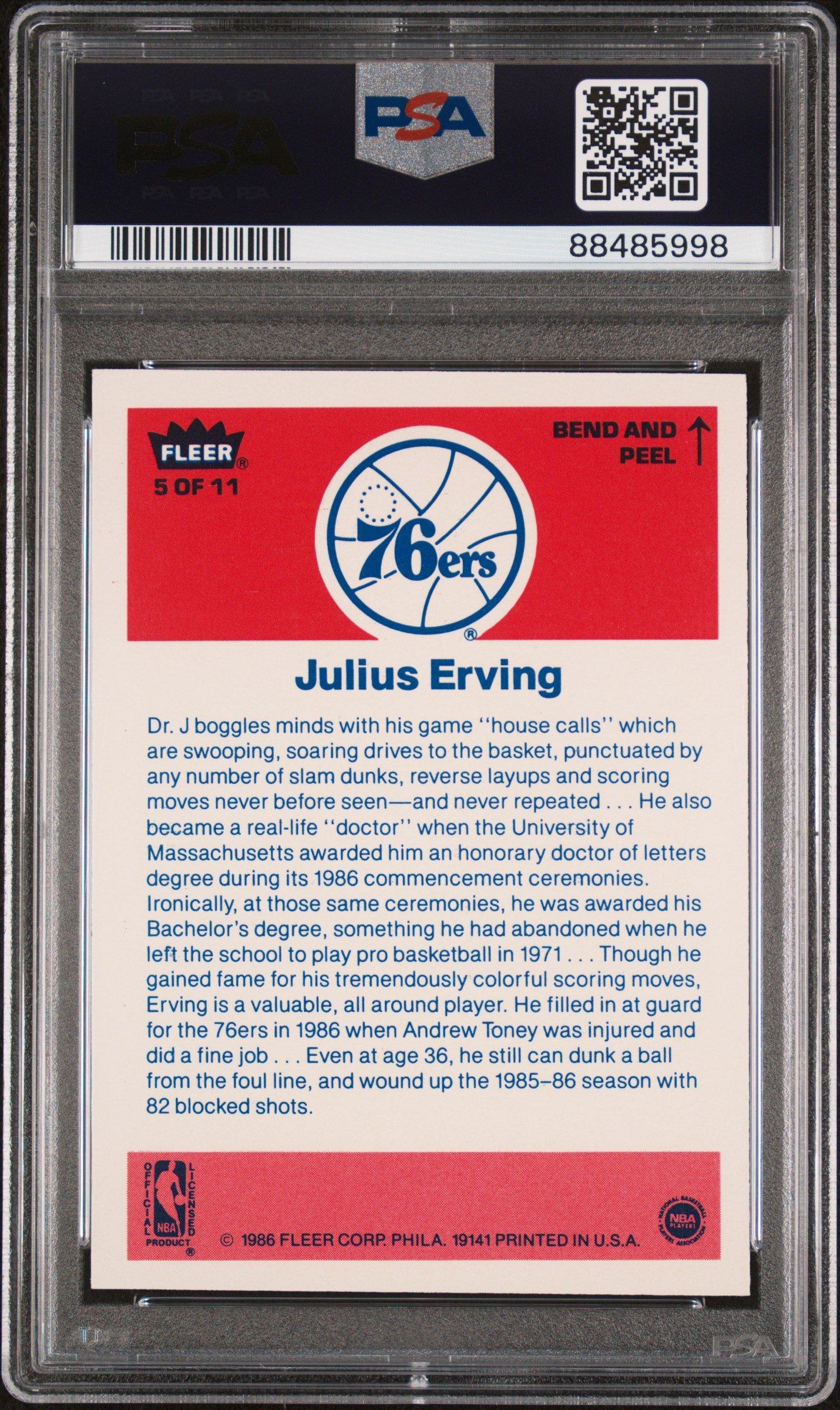 1986 Fleer Sticker 5 Julius Erving PSA 8