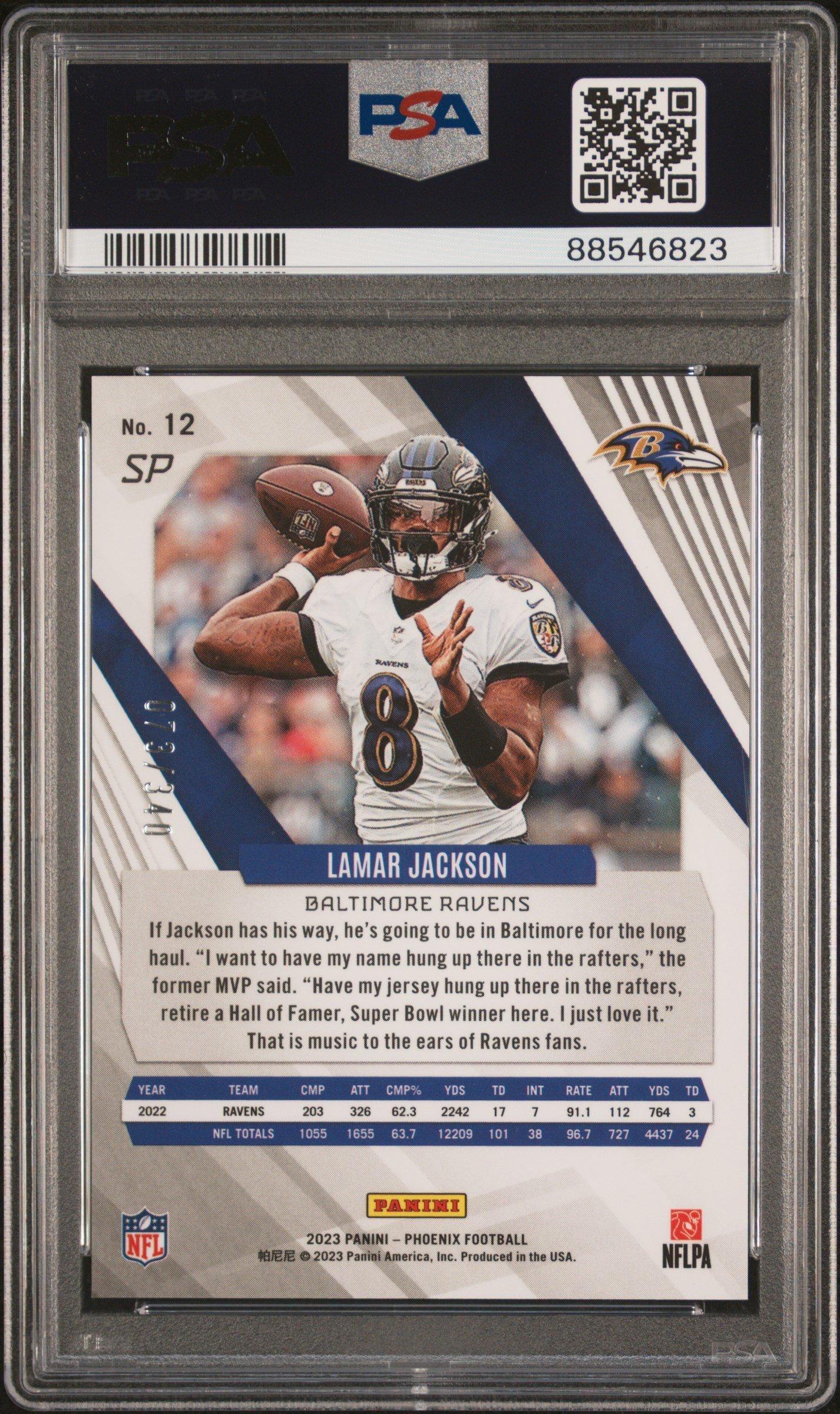 2023 Panini Phoenix 12 Lamar Jackson Sp-fire Burst PSA 10