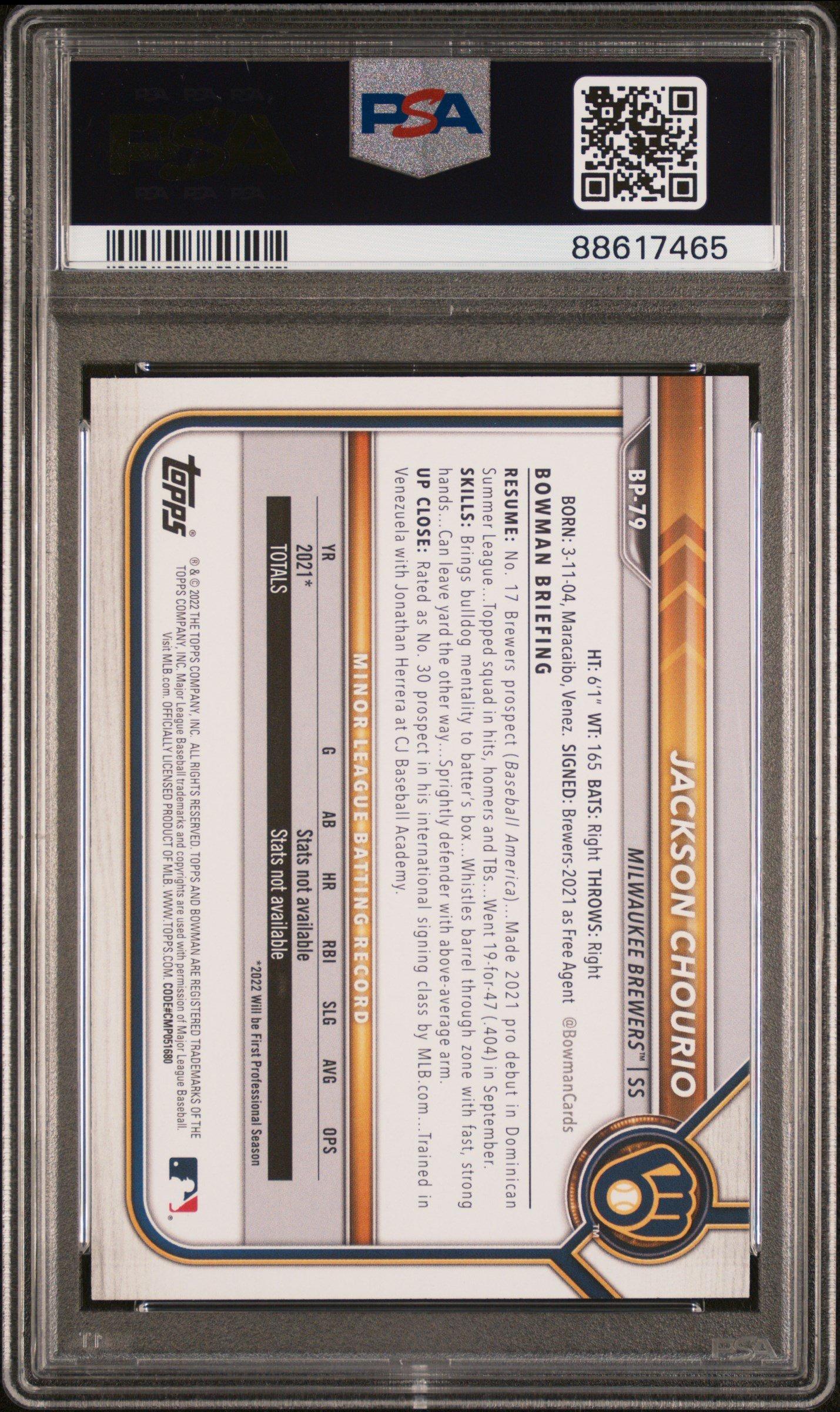2022 Bowman Paper Prospects Bp79 Jackson Chourio PSA 10