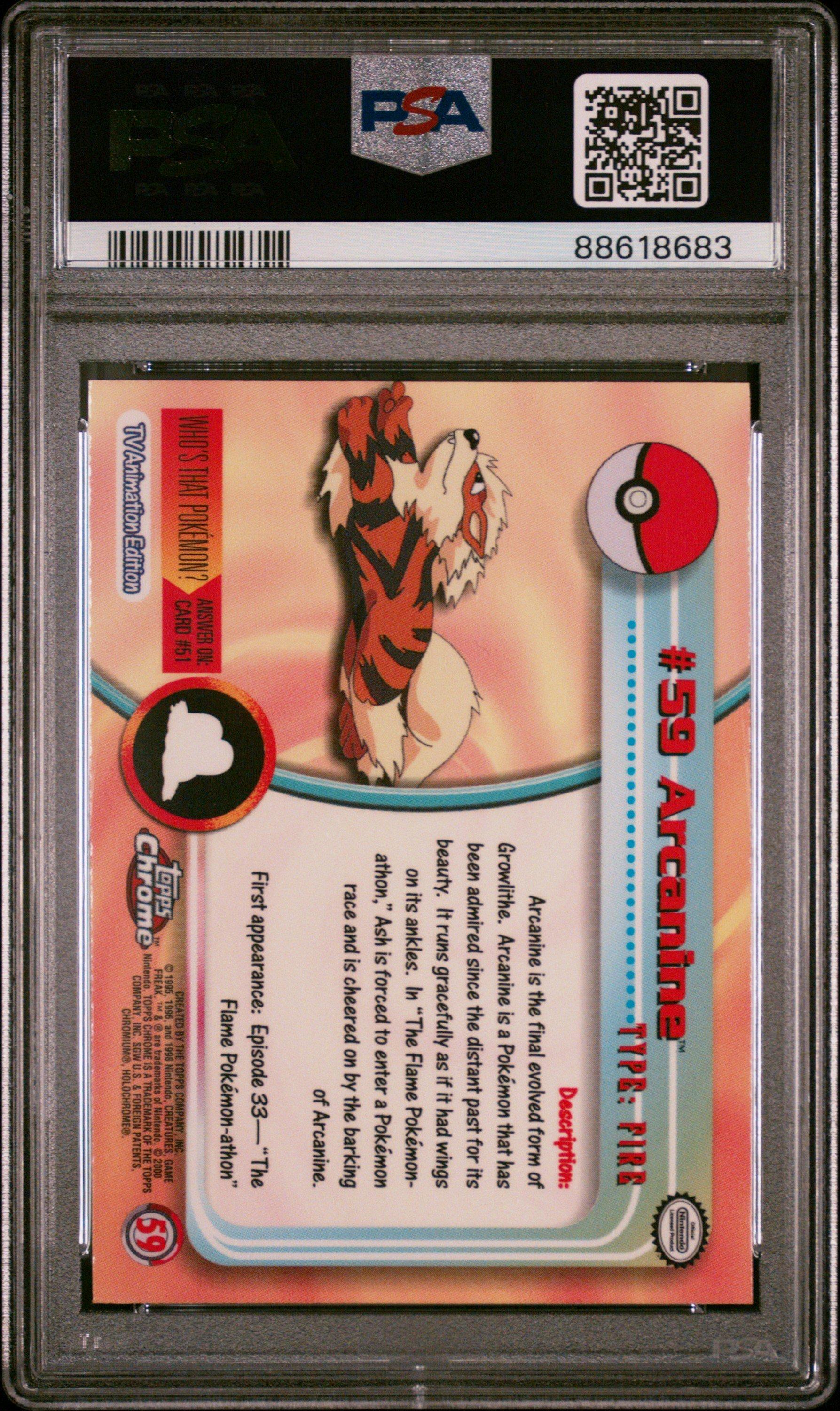 2000 Topps Chrome Pokemon #59 Arcanine PSA 10