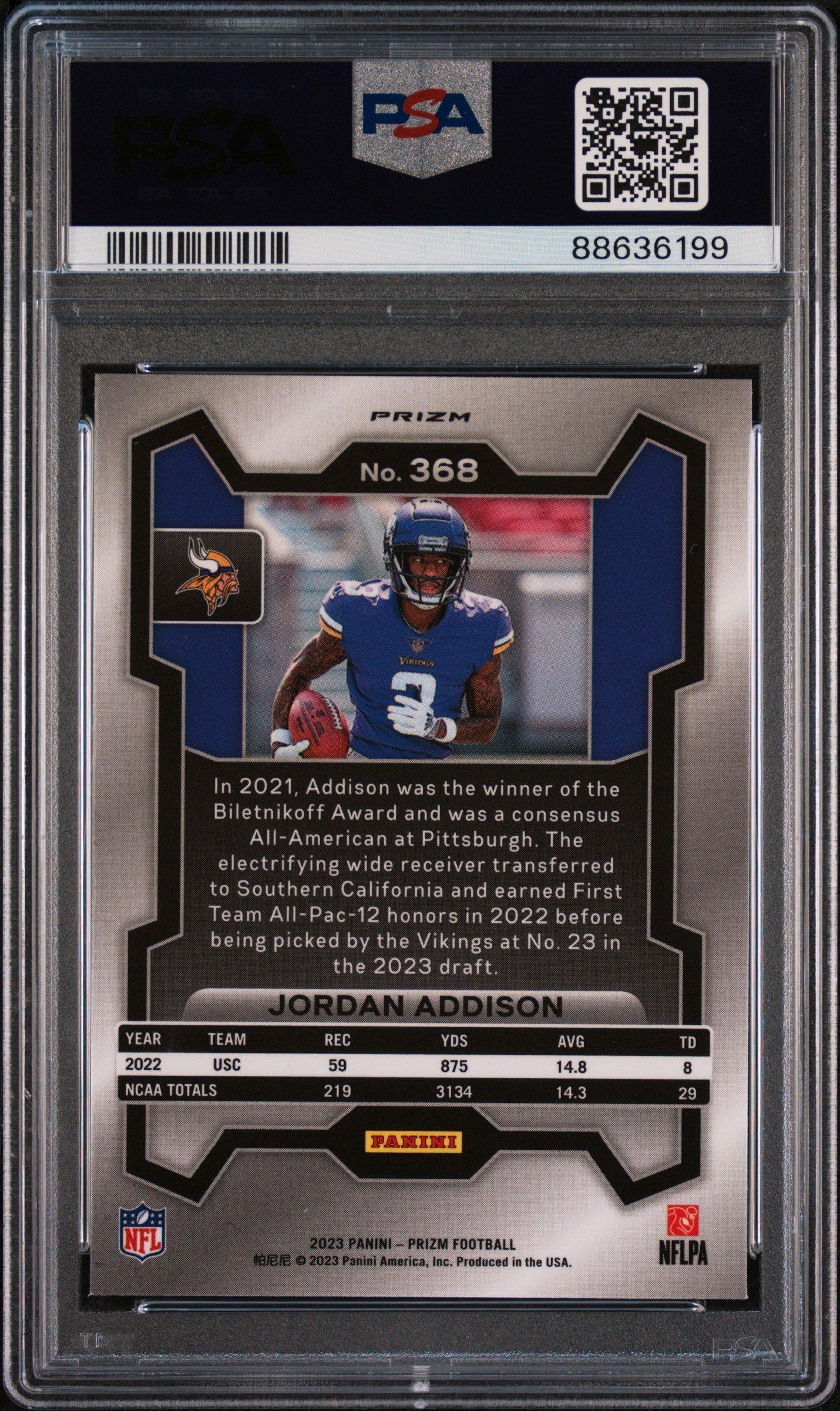 2023 Panini Prizm 368 Jordan Addison Green Wave PSA