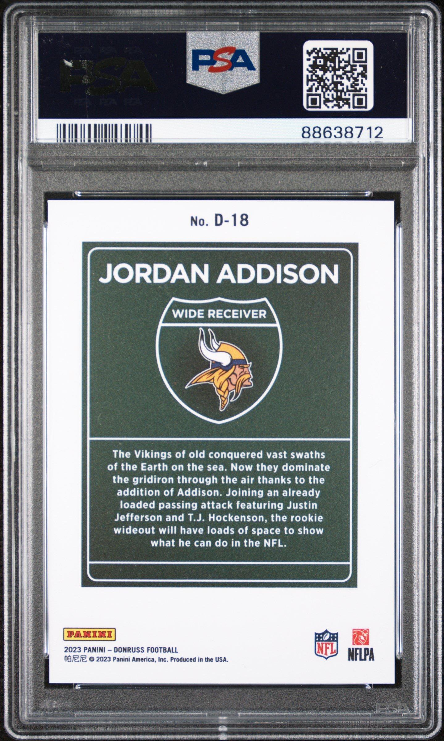 2023 Panini Donruss Downtown! D18 Jordan Addison PSA
