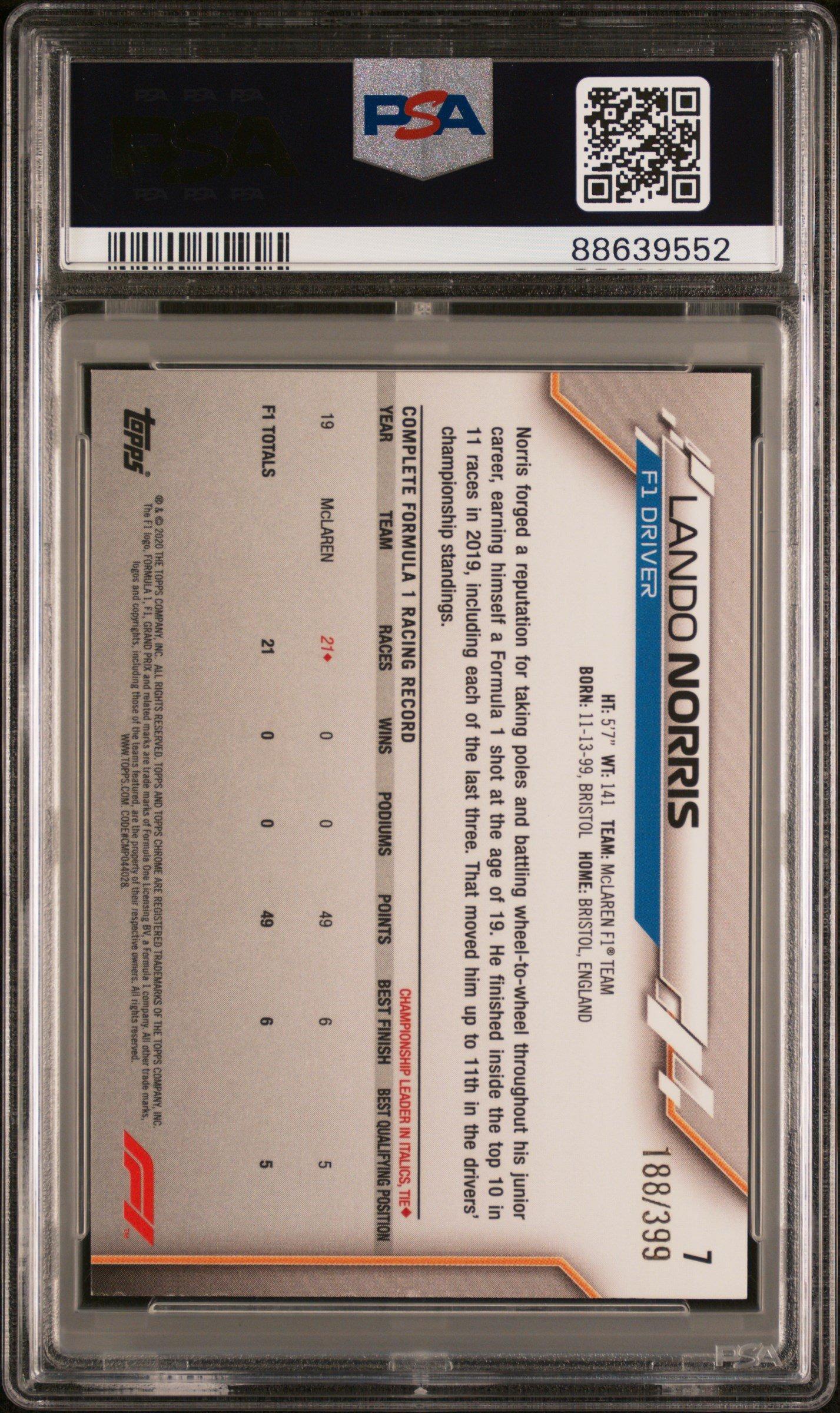 2020 Topps Chrome Formula 1 7 Lando Norris PSA 8