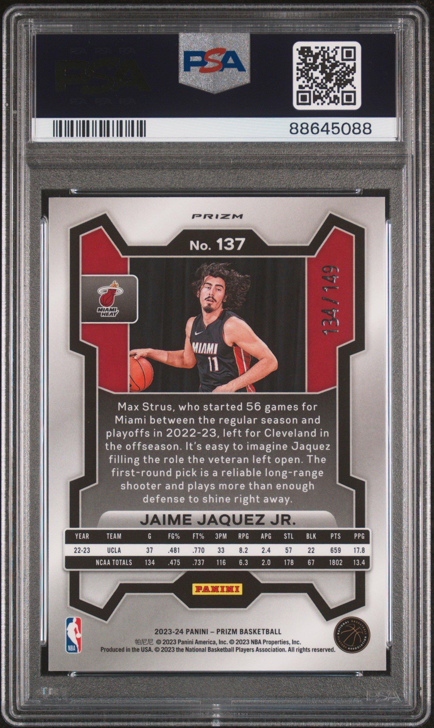 2023 Panini Prizm 137 Jaime Jaquez Jr. Purple Ice PSA 10