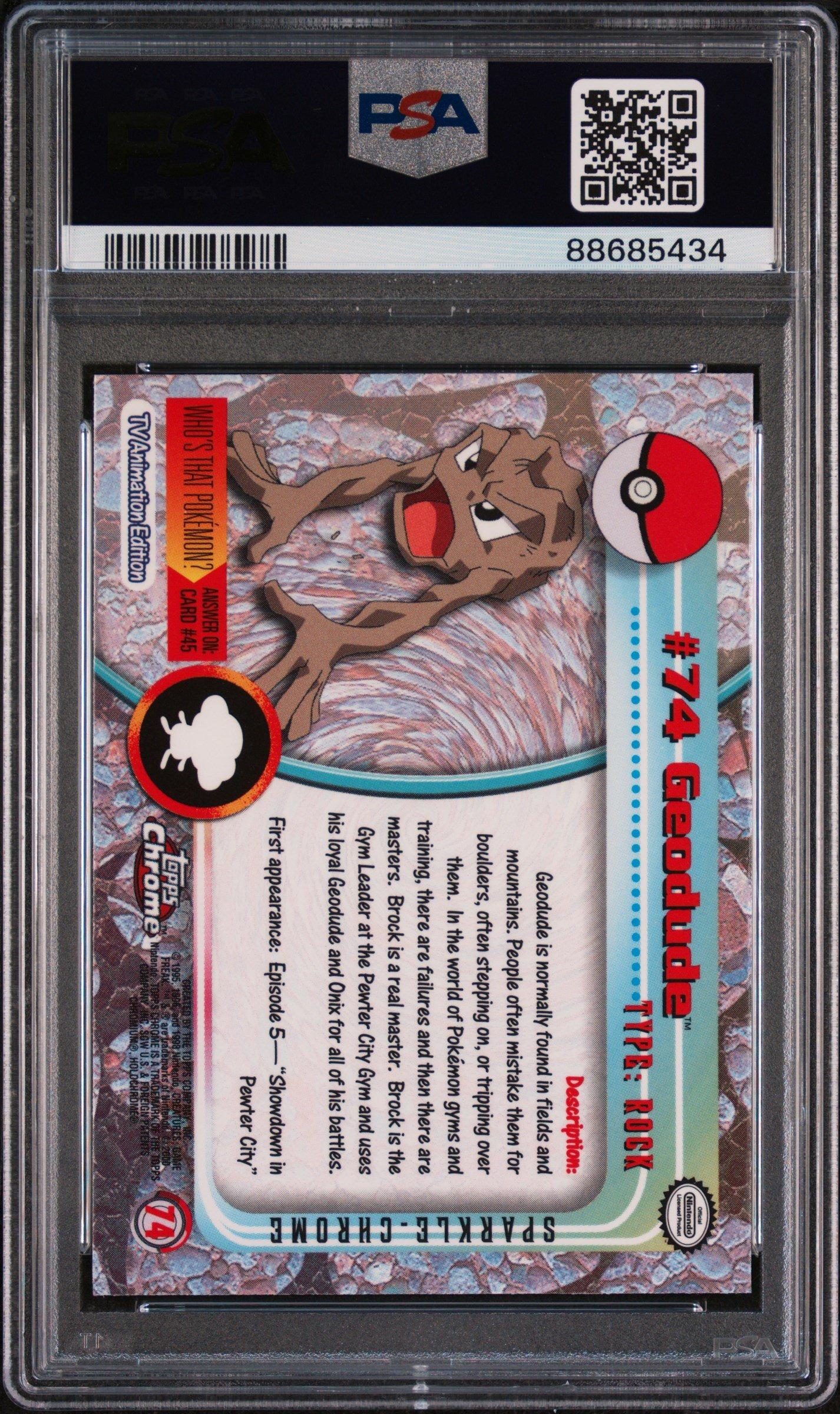 2000 Topps Chrome Pokemon T.v. 74 Geodude Sparkle PSA 9