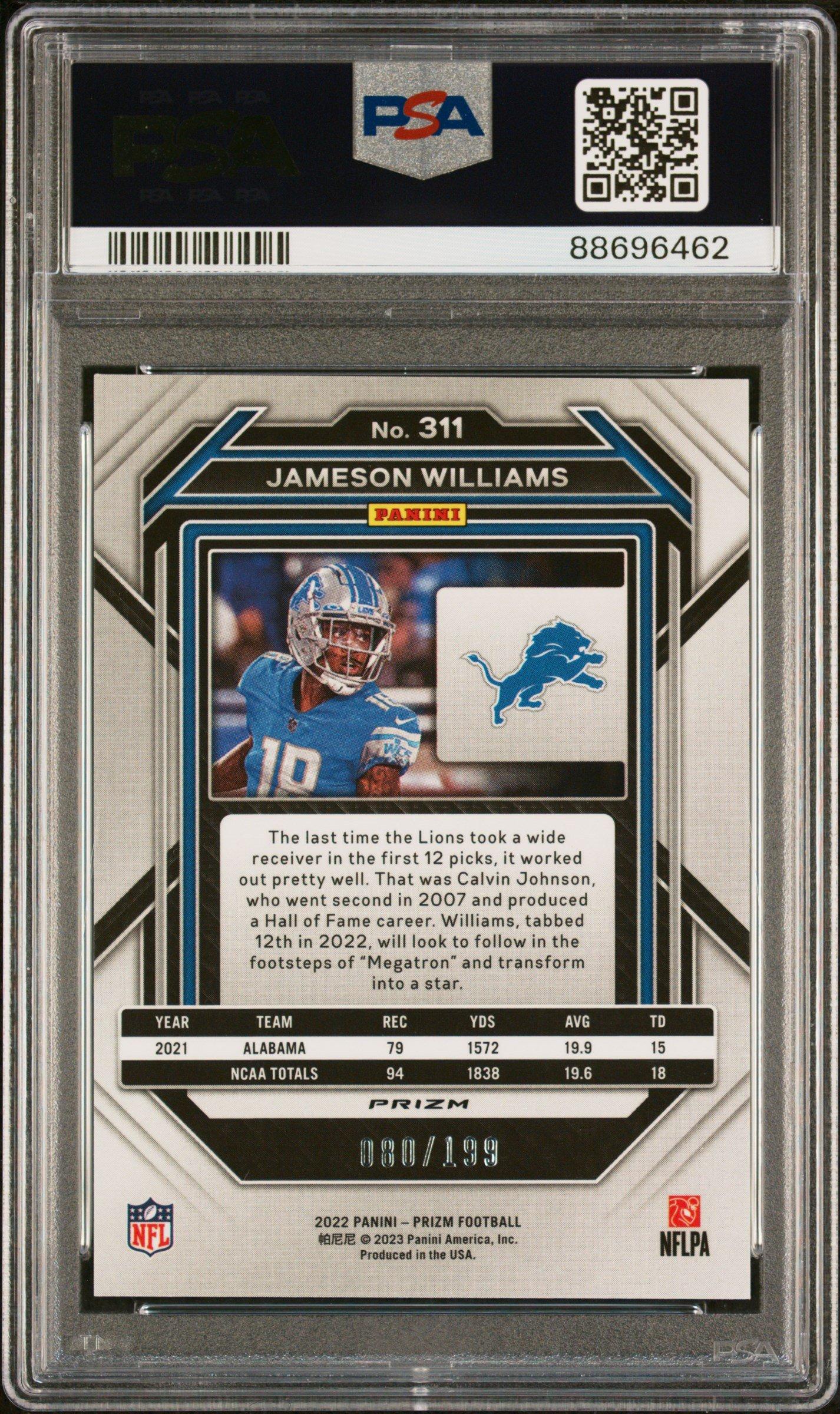 2022 Panini Prizm 311 Jameson Williams Blue Wave PSA 10 Graded