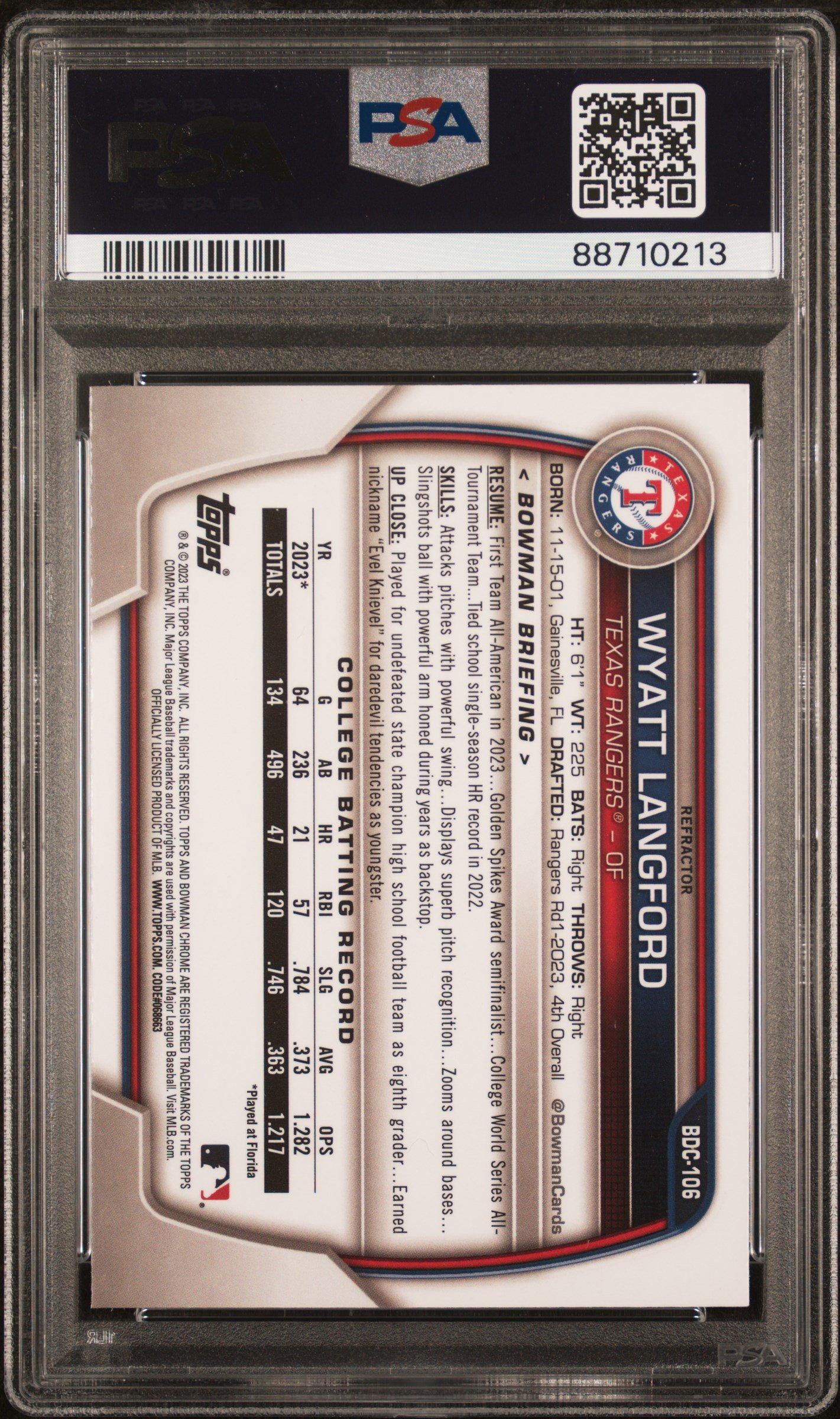 2023 Bowman Draft Bdc106 Wyatt Langford Chrome-refractor PSA 9