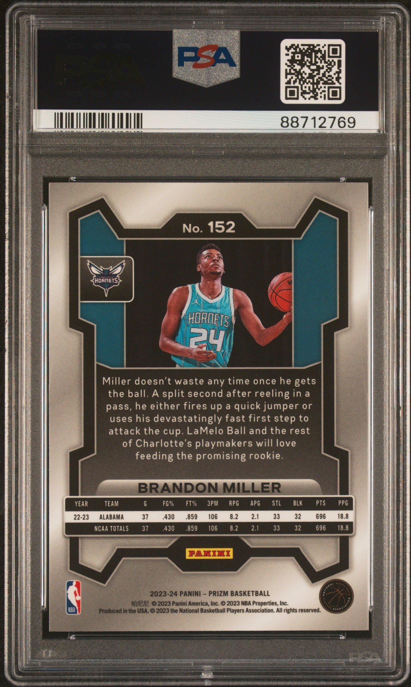 2023 Panini Prizm 152 Brandon Miller PSA 10