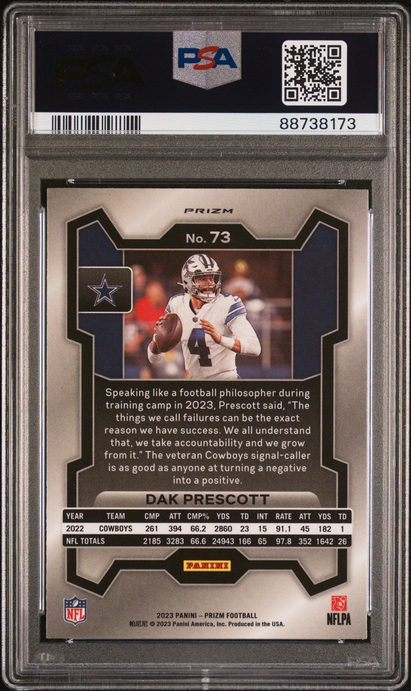 2023 Panini Prizm 73 Dak Prescott Black & White Checker PSA 10
