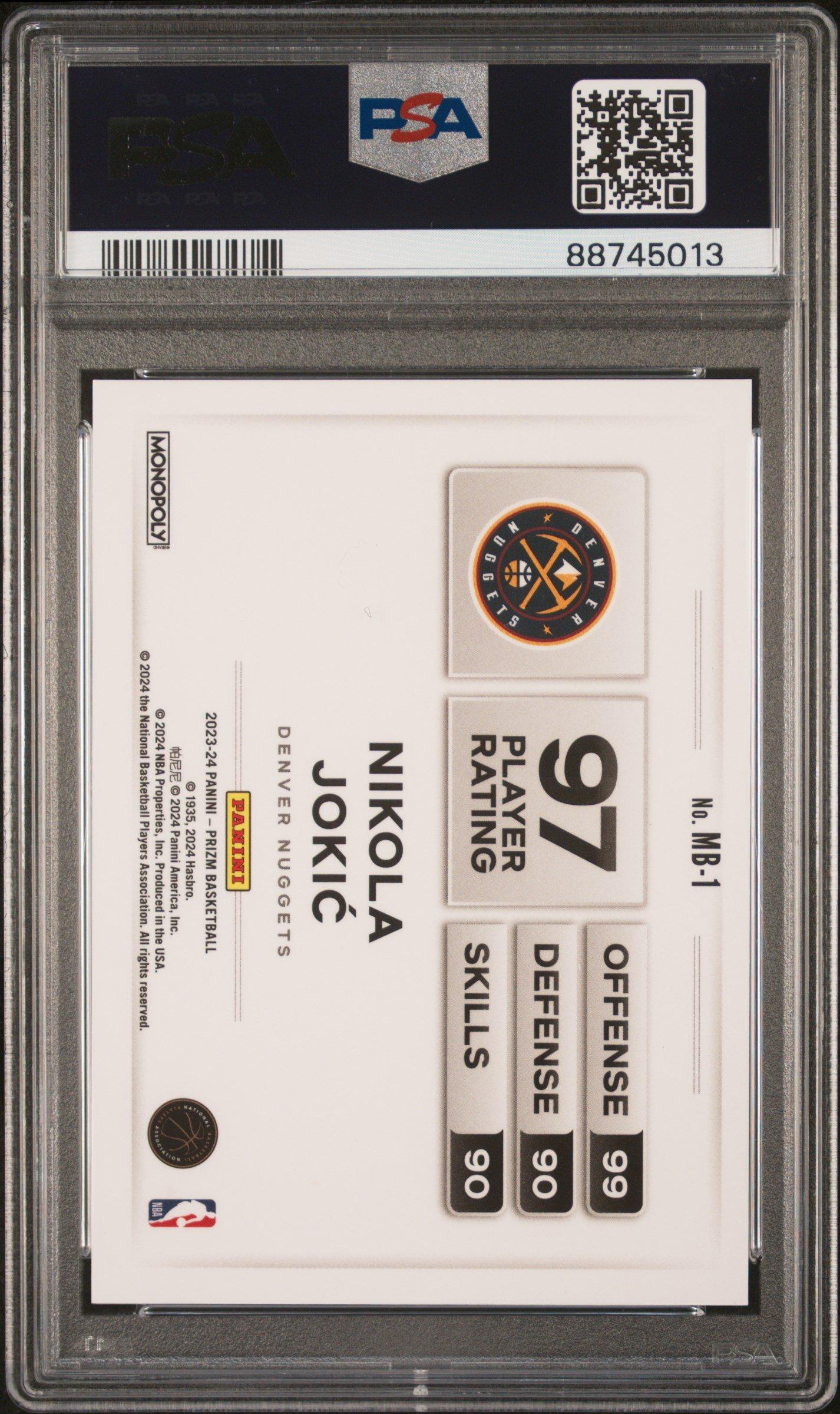 2023 Panini Prizm Monopoly Money Blast Mb1 Nikola Jokic PSA 10