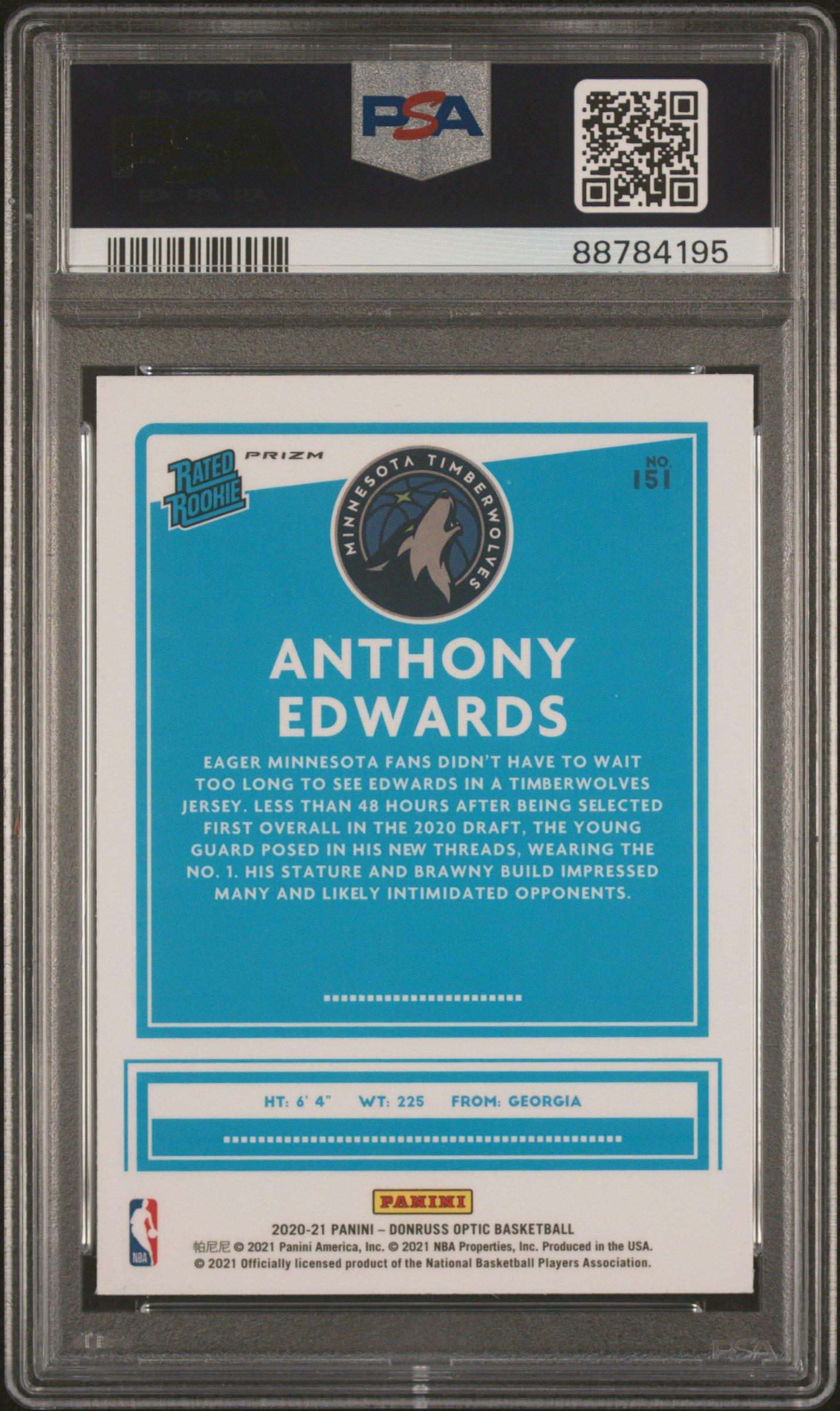 2020 Panini Donruss Optic 151 Anthony Edwards Holo PSA 10