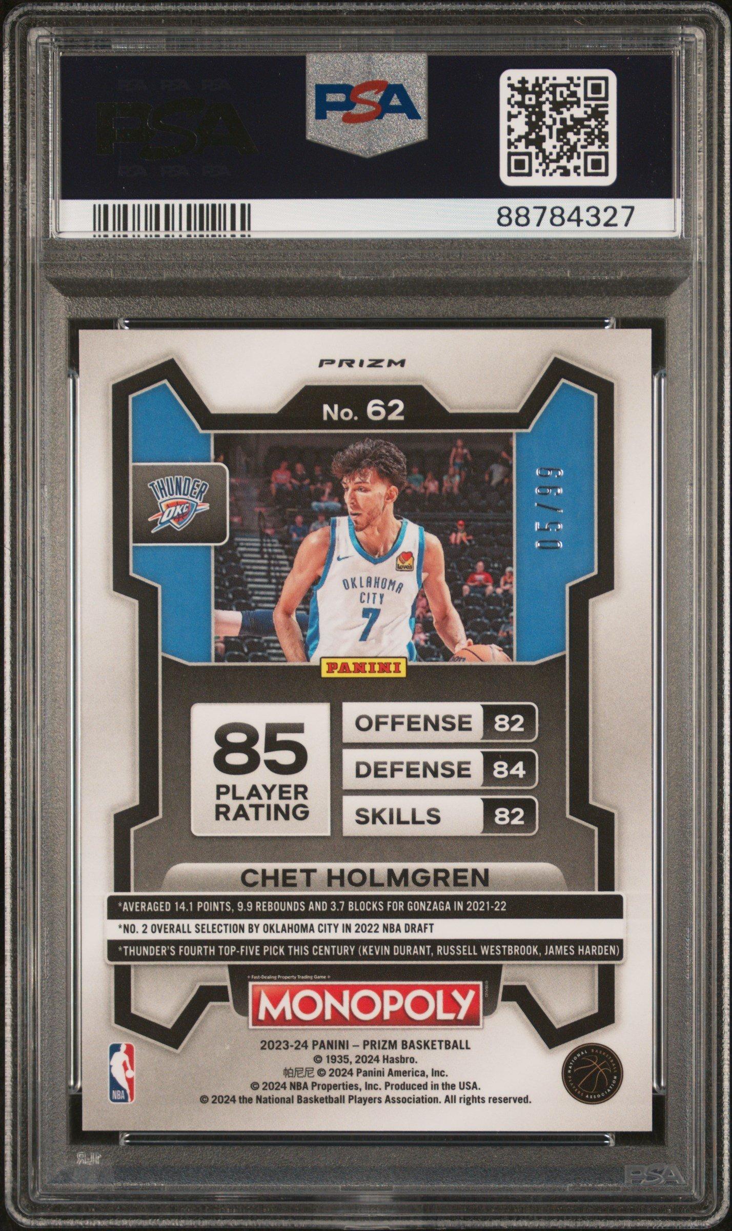 2023 Panini Prizm Monopoly 62 Chet Holmgren Red PSA 10