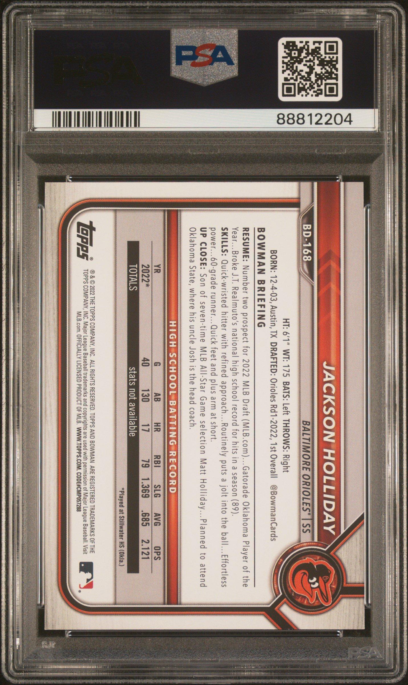 2022 Bowman Draft Bd168 Jackson Holliday PSA 10