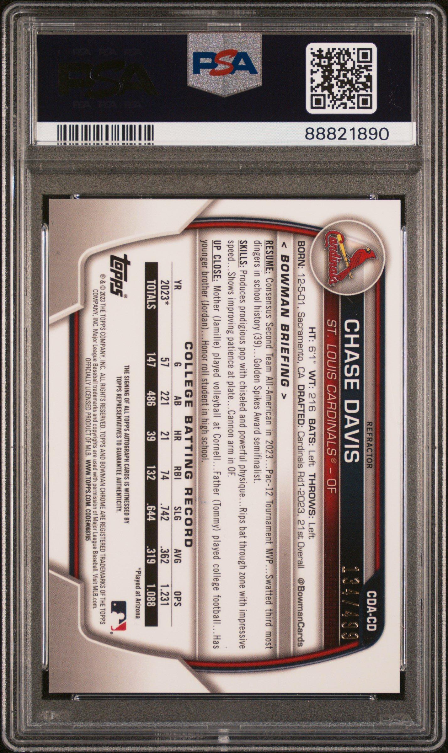 2023 Bowman Draft Chrome Prospect Autograph Cdacd Chase Davis Refractor PSA 10