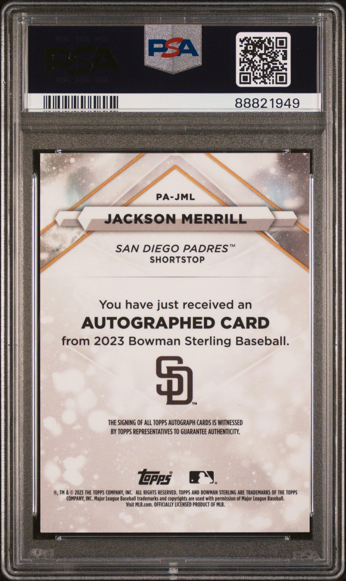 2023 Bowman Sterling Prospect Autographs Pajml Jackson Merrill PSA 10