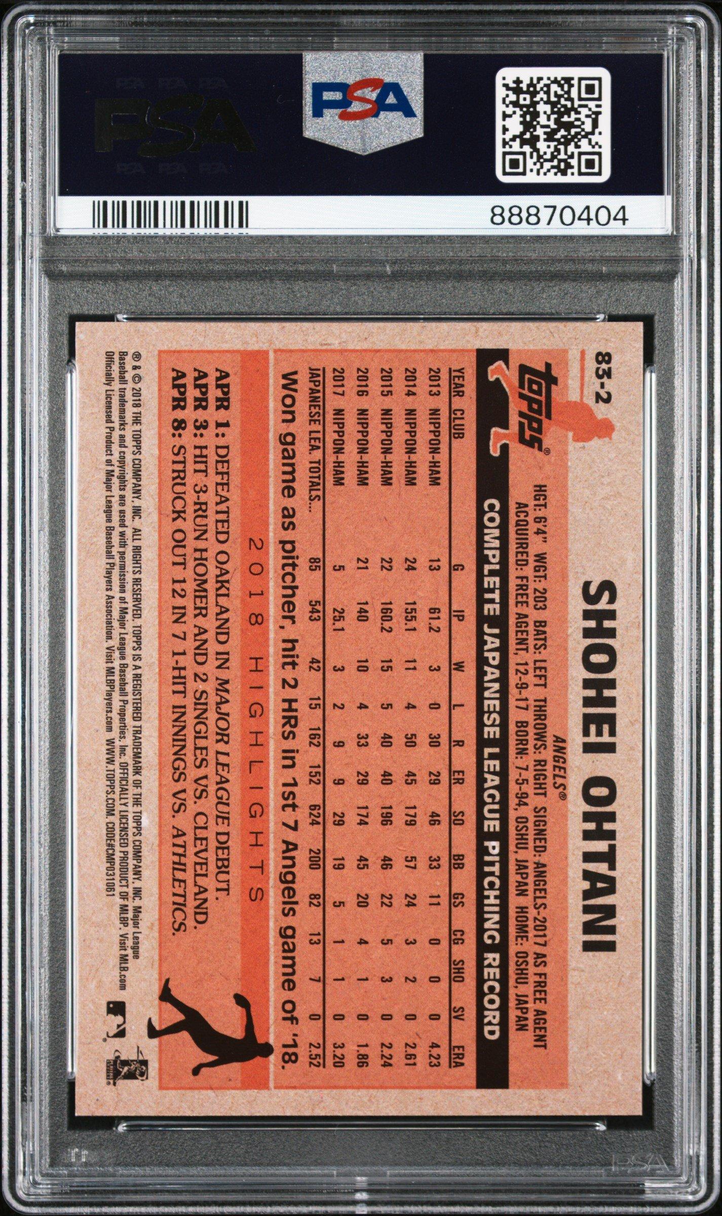 2018 Topps Update 1983 Topps Baseball 83-2 Shohei Ohtani PSA 9