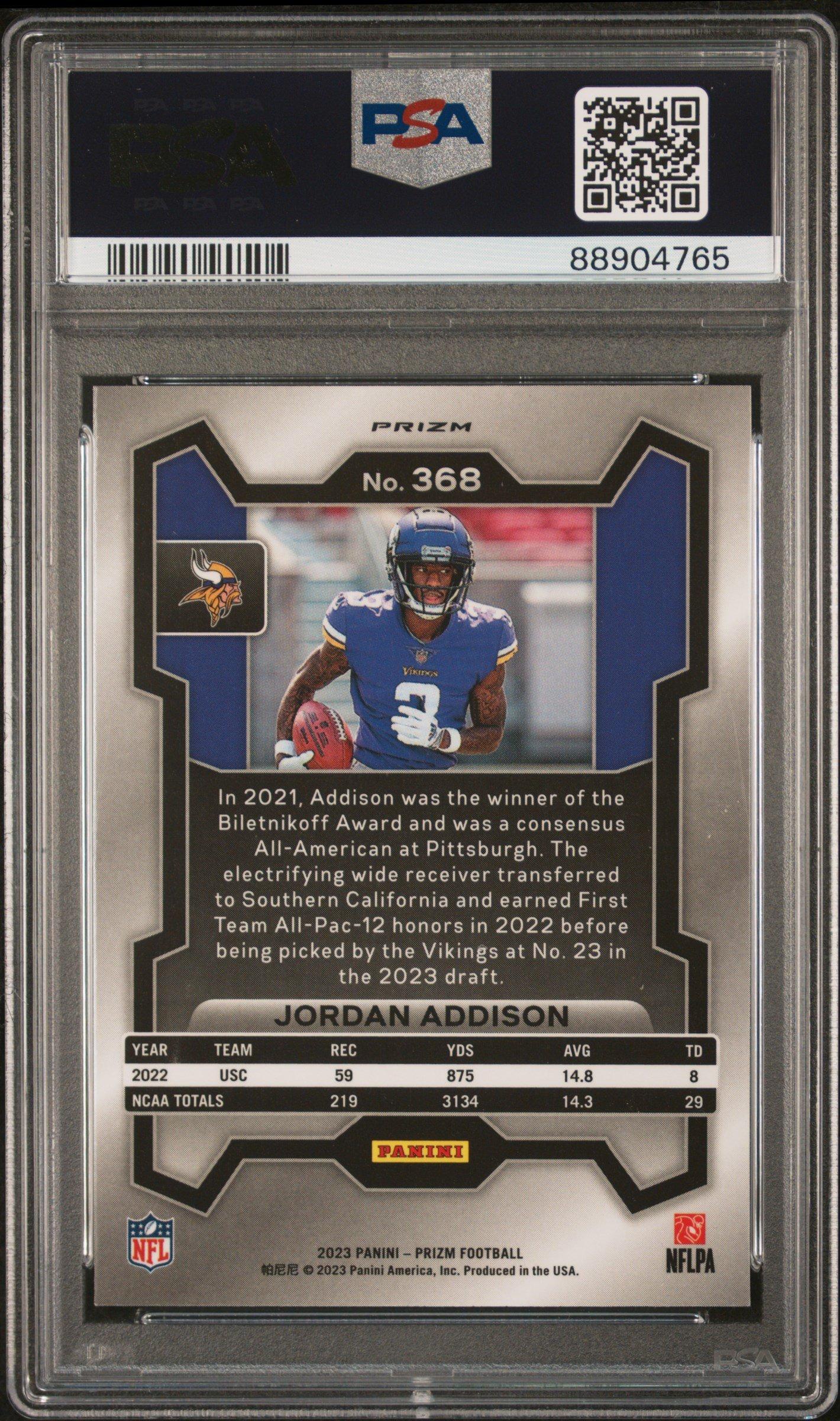 2023 Panini Prizm 368 Jordan Addison Lazer Prizm PSA 10