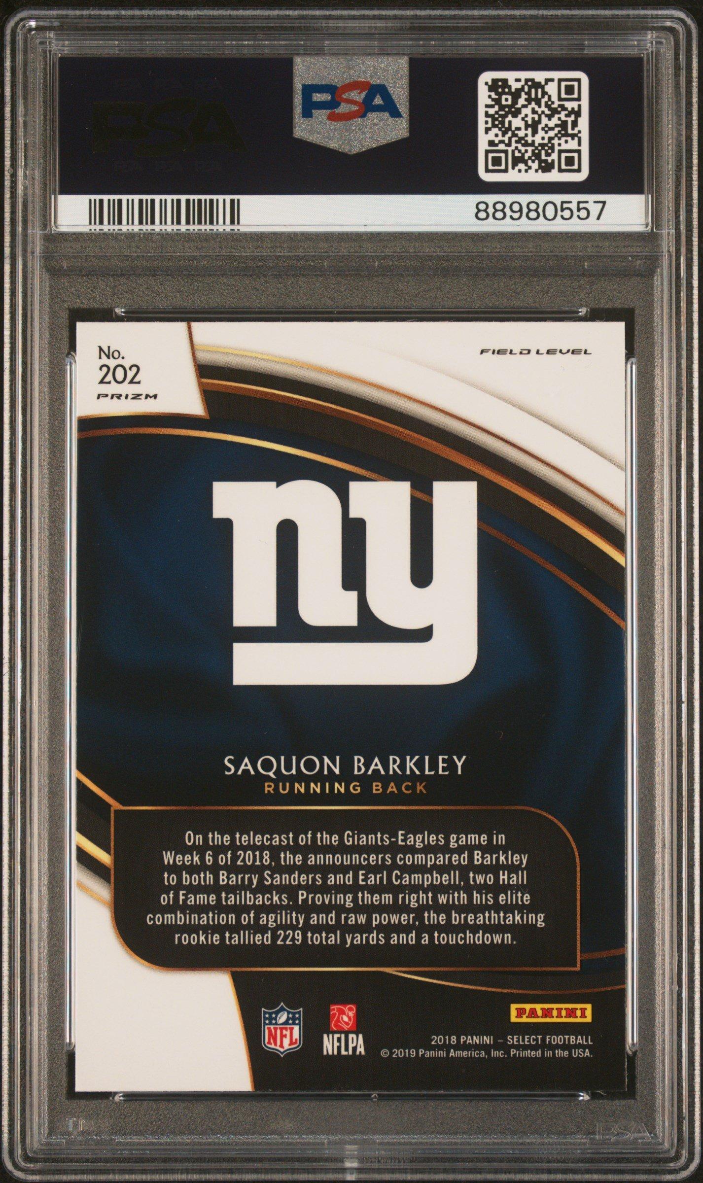 2018 Panini Select 202 Saquon Barkley Silver Prizm PSA 10