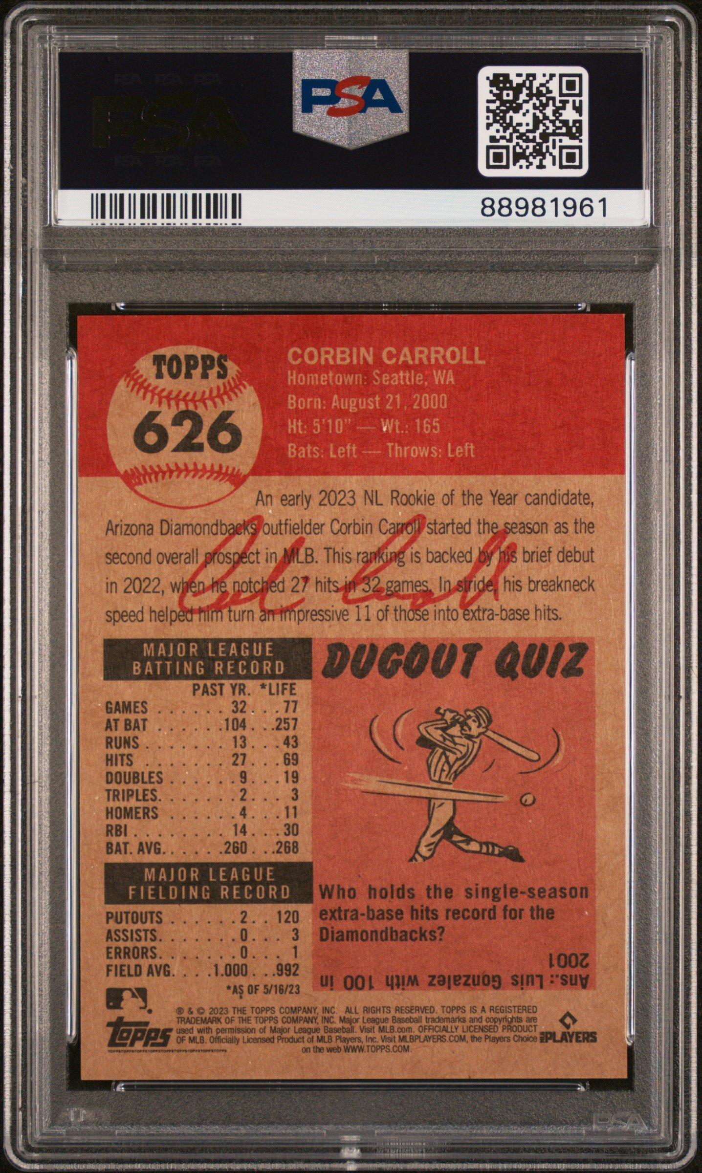 2023 Topps Living 626 Corbin Carroll PSA 10