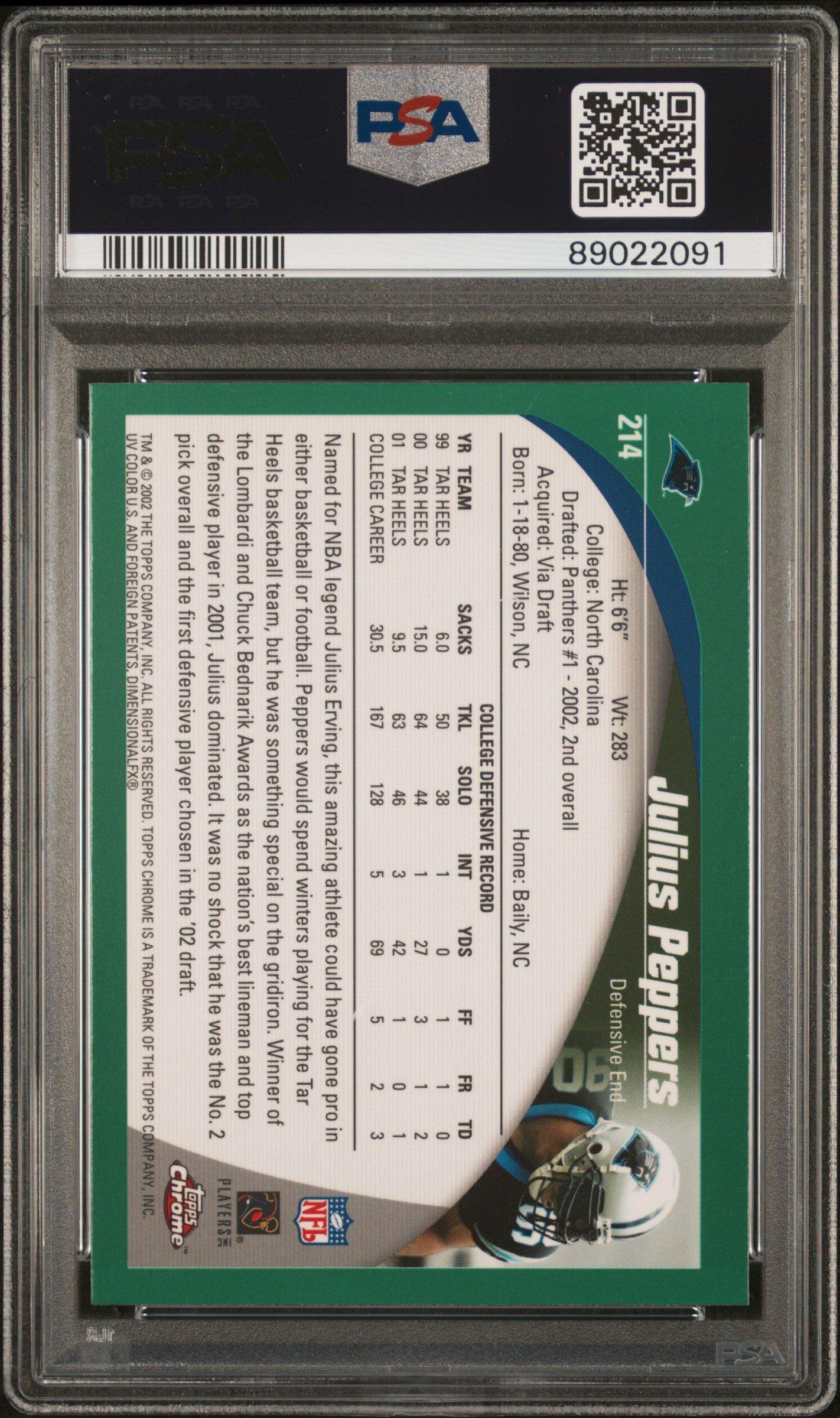 2002 Topps Chrome 214 Julius Peppers PSA 10