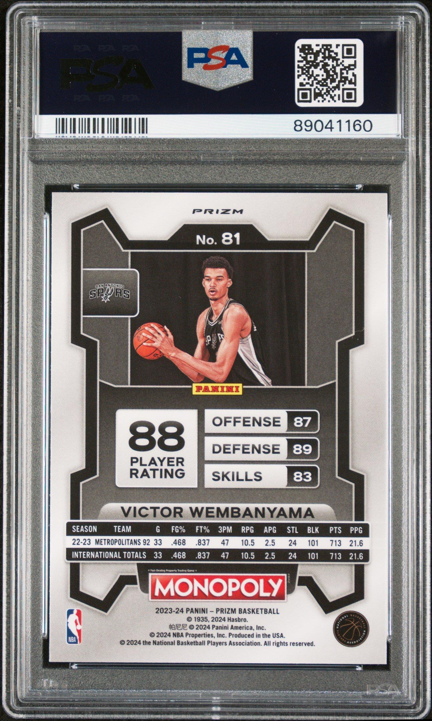 2023 Panini Prizm Monopoly 81 Victor Wembanyama Purple PSA 10