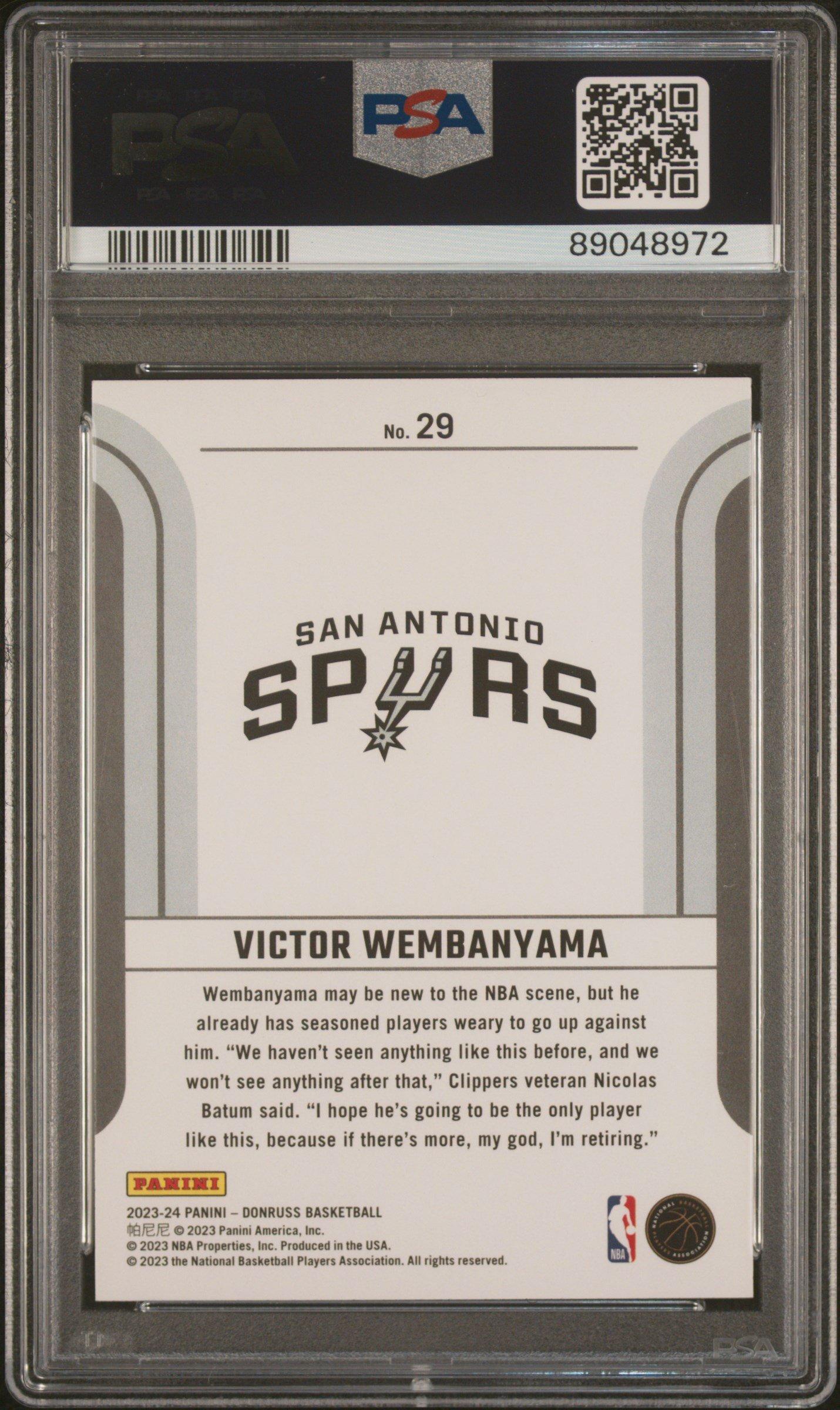 2023 Panini Donruss Franchise Features 29 Victor Wembanyama PSA