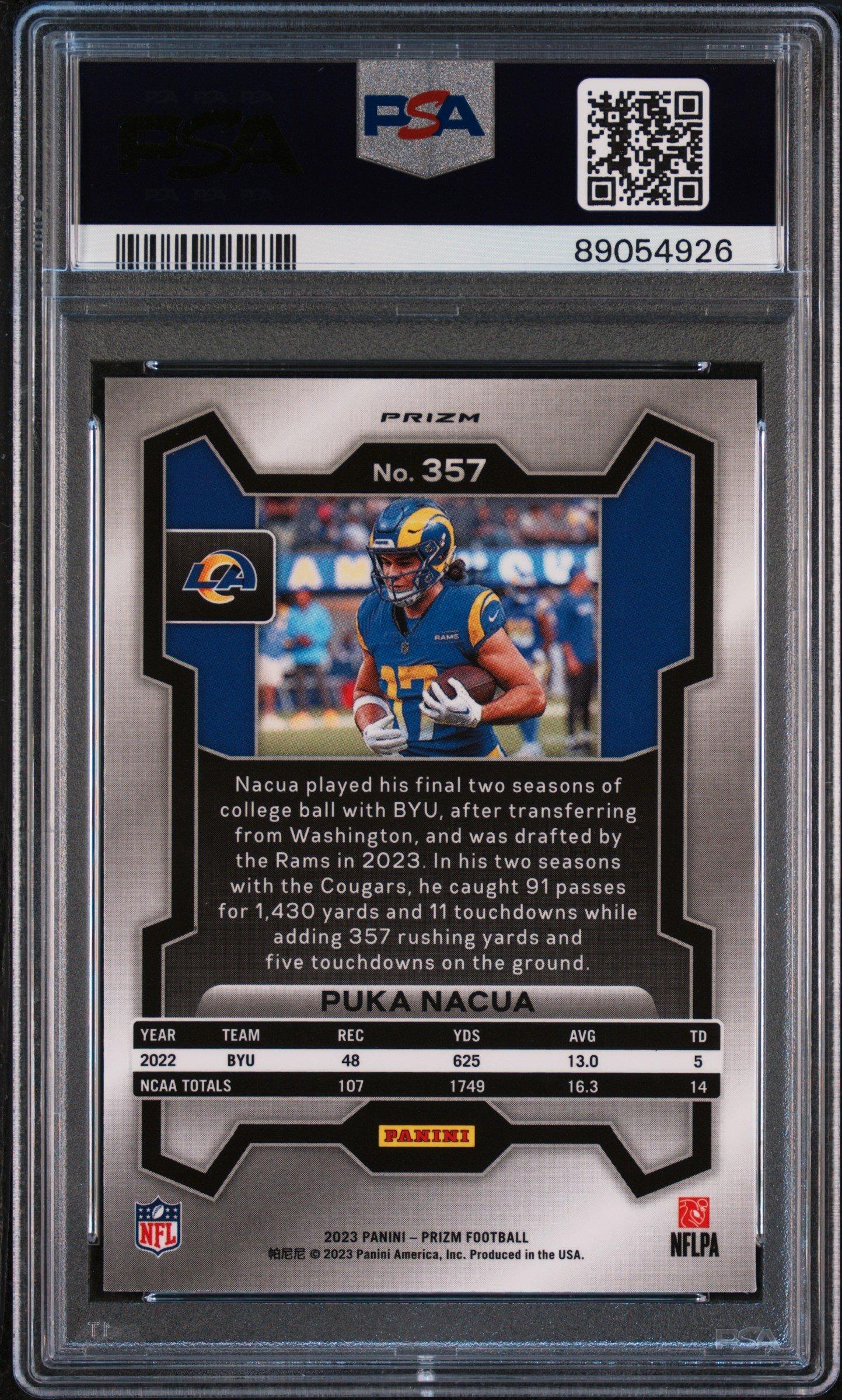 2023 Panini Prizm 357 Puka Nacua Red/white/blue Prizm PSA 10