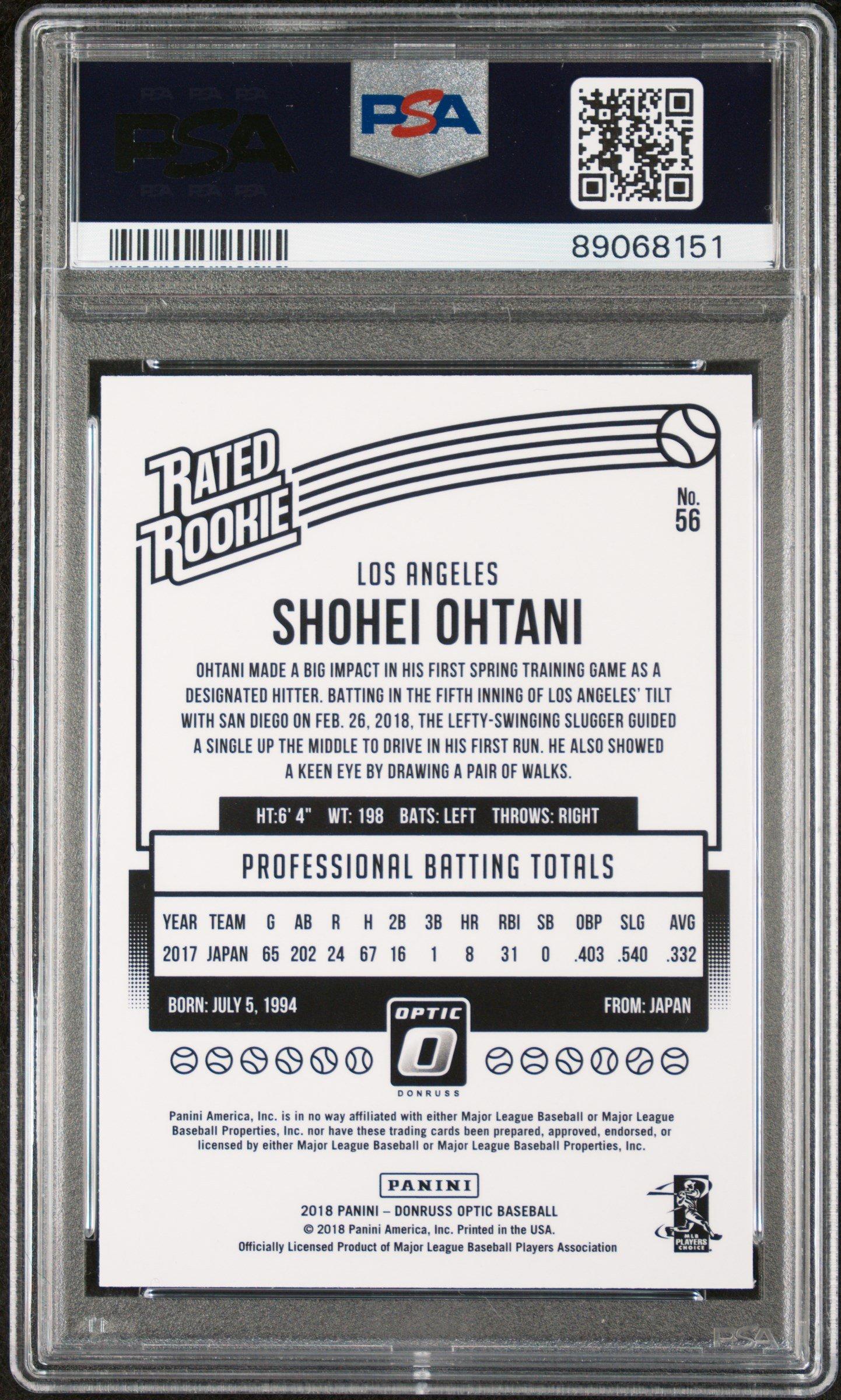2018 Panini Donruss Optic 56 Shohei Ohtani Batting PSA 9