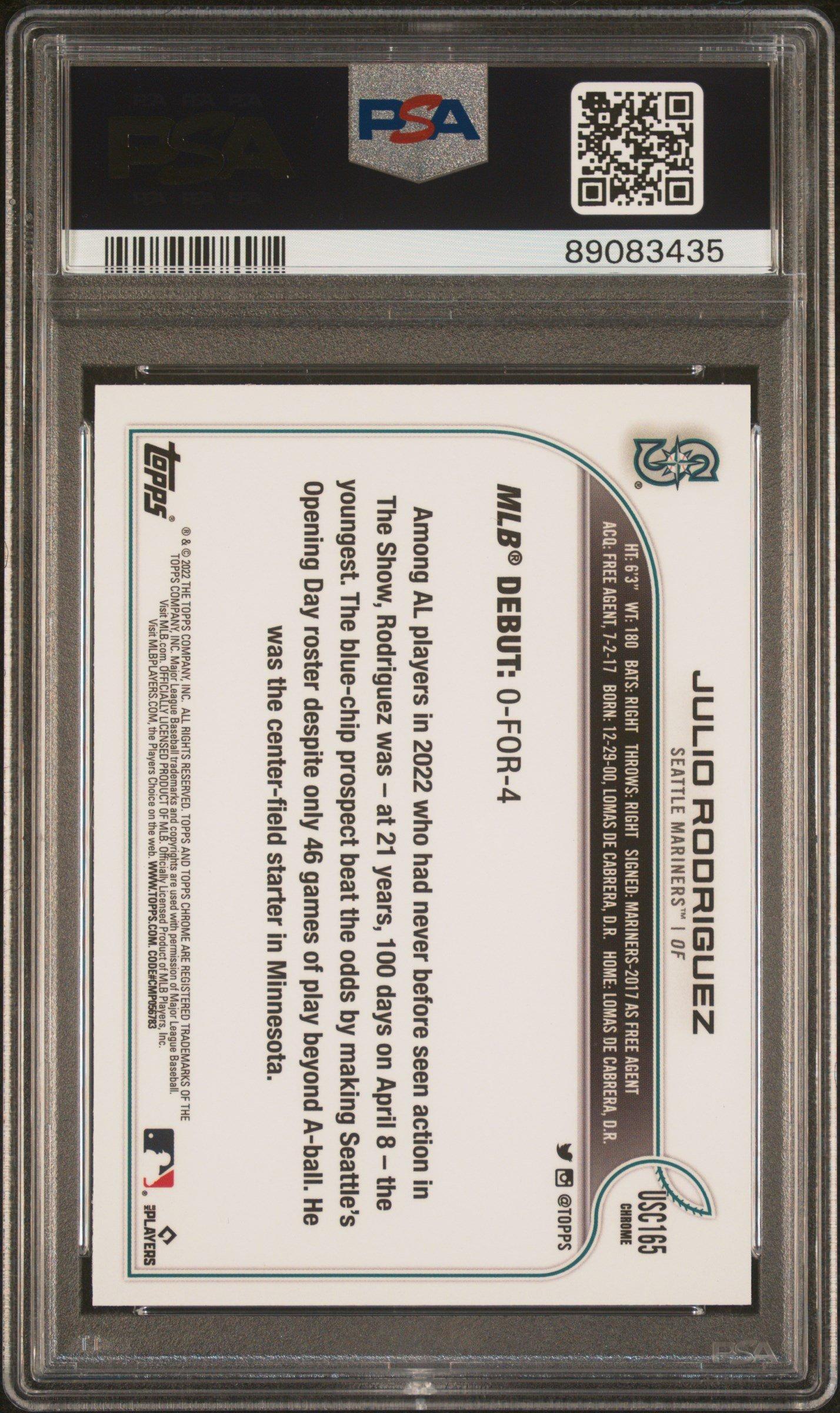 2022 Topps Chrome Update Usc165 Julio Rodriguez Purple Refractor PSA 10