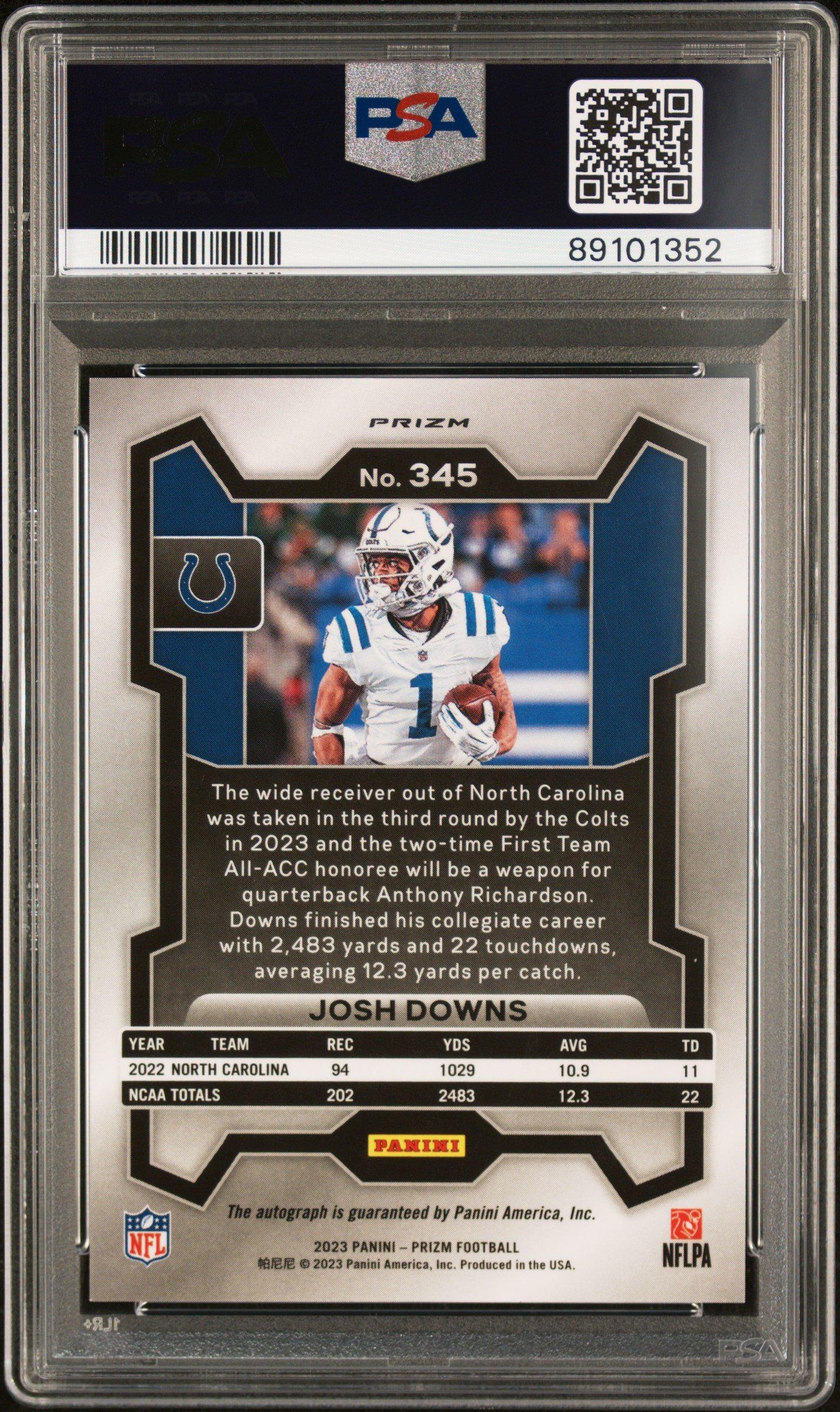 2023 Panini Prizm 345 Josh Downs Autograph-no Huddle PSA 10