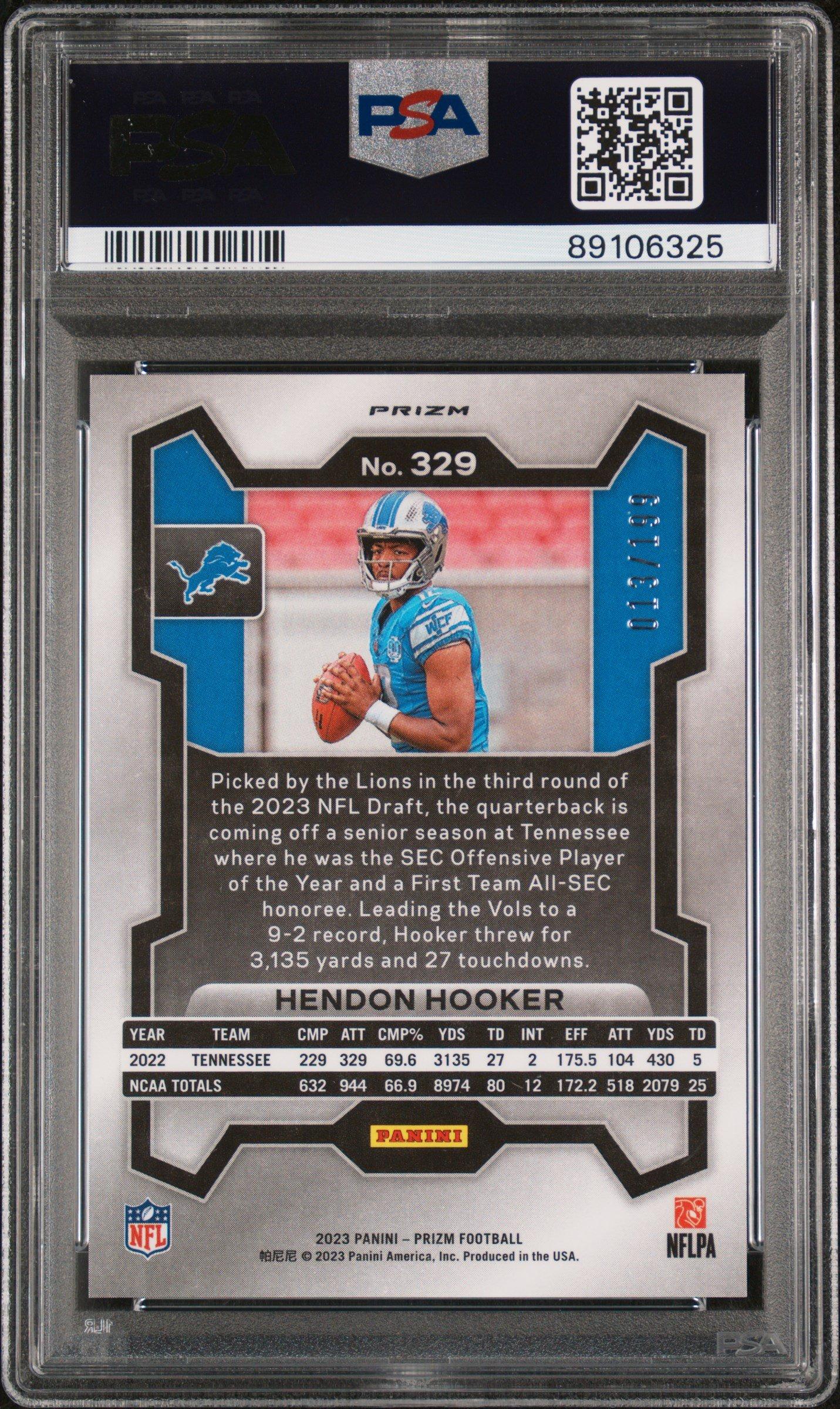 2023 Panini Prizm 329 Hendon Hooker Blue Wave PSA 10