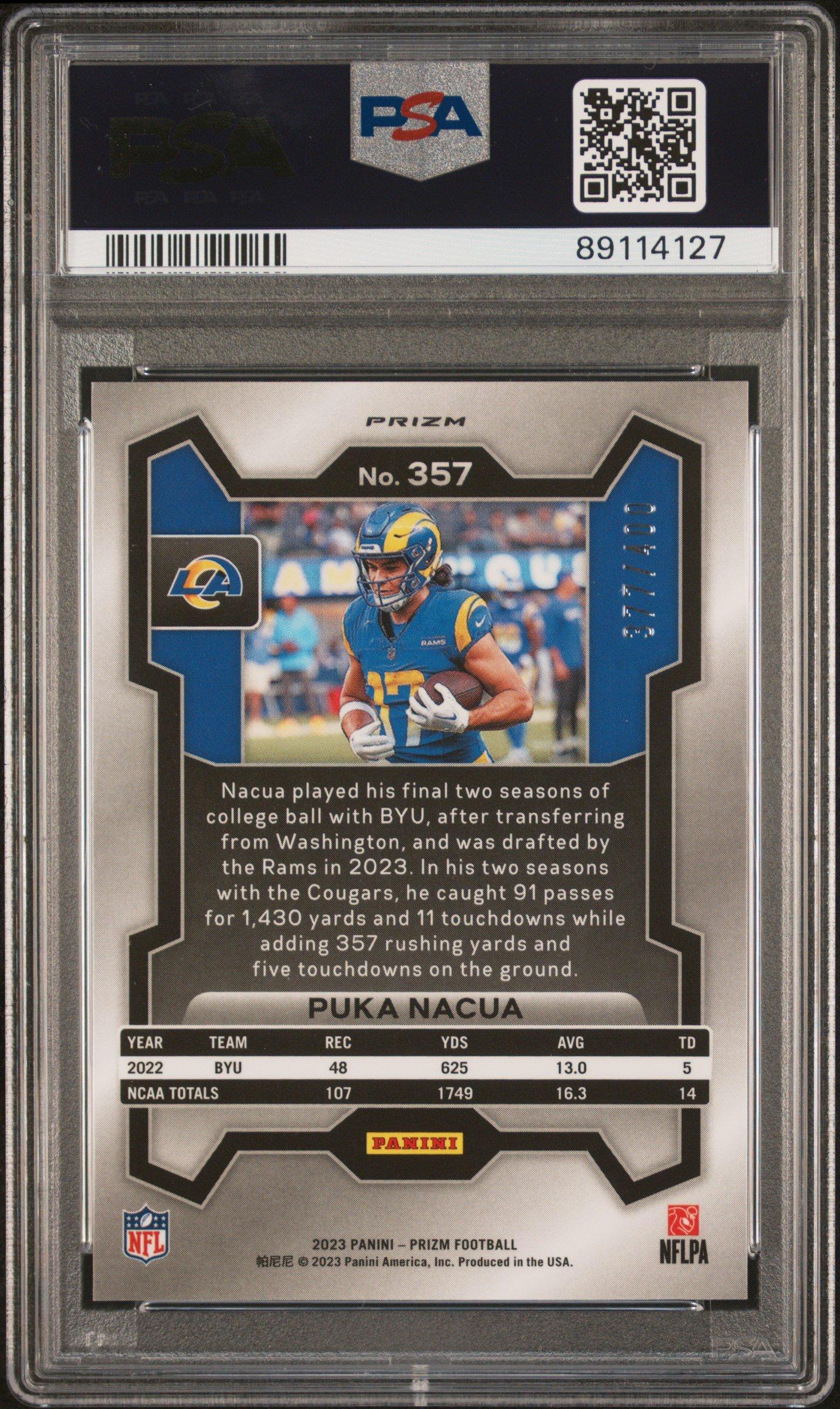 2023 Panini Prizm 357 Puka Nacua Pandora PSA 10