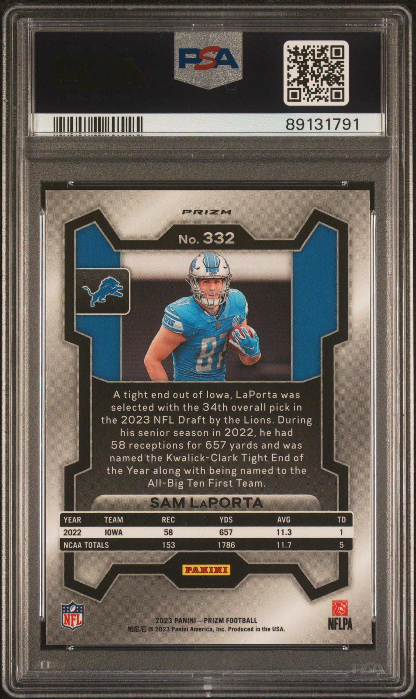 2023 Panini Prizm 332 Sam Laporta Silver PSA 9