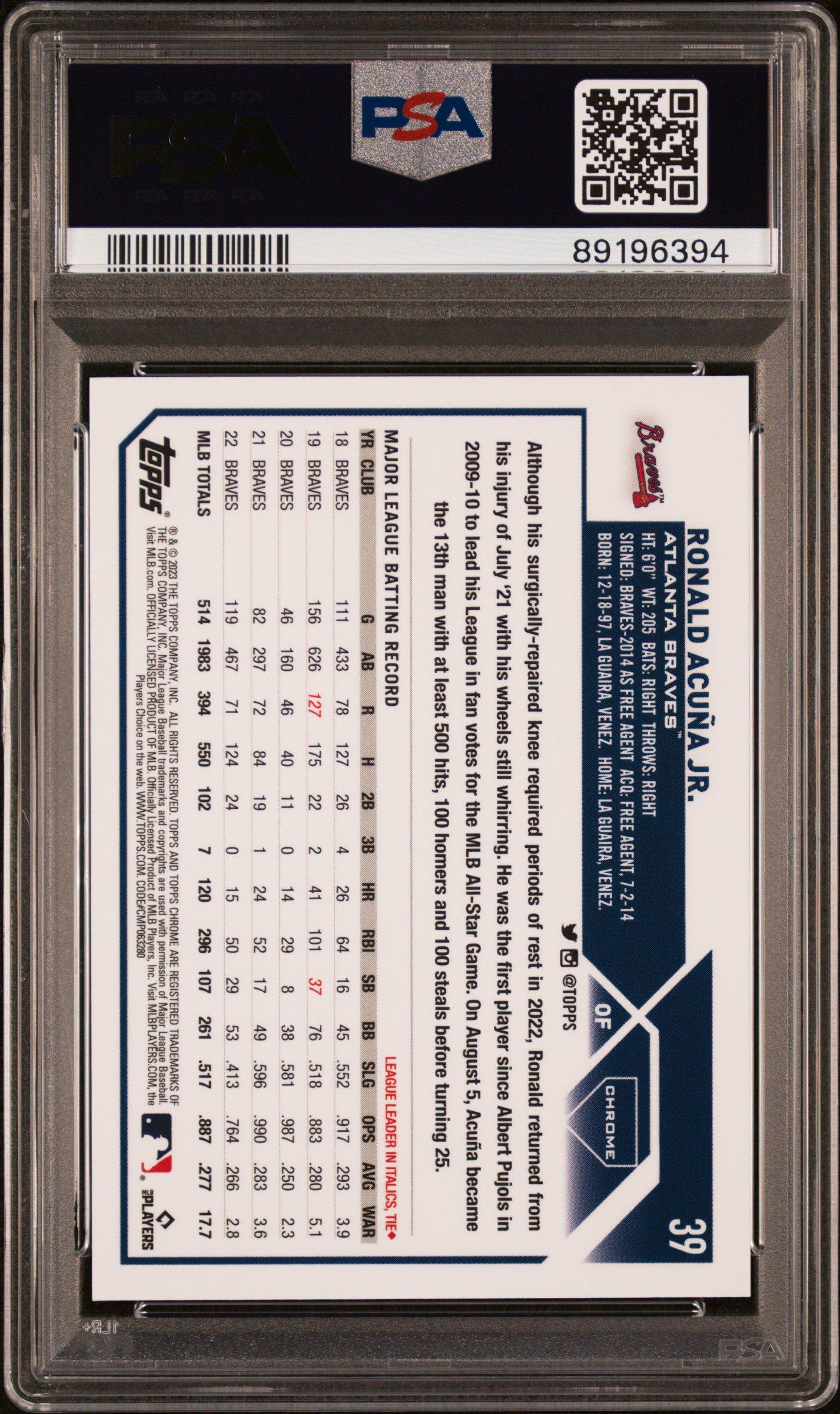 2023 Topps Chrome Logofractor Edition 39 Ronald Acuna Jr. Gold PSA 10