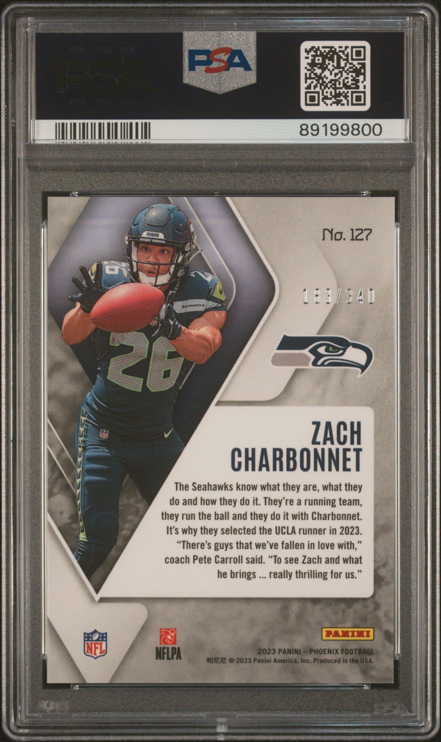 2023 Panini Phoenix 127 Zach Charbonnet Fire Burst PSA 10