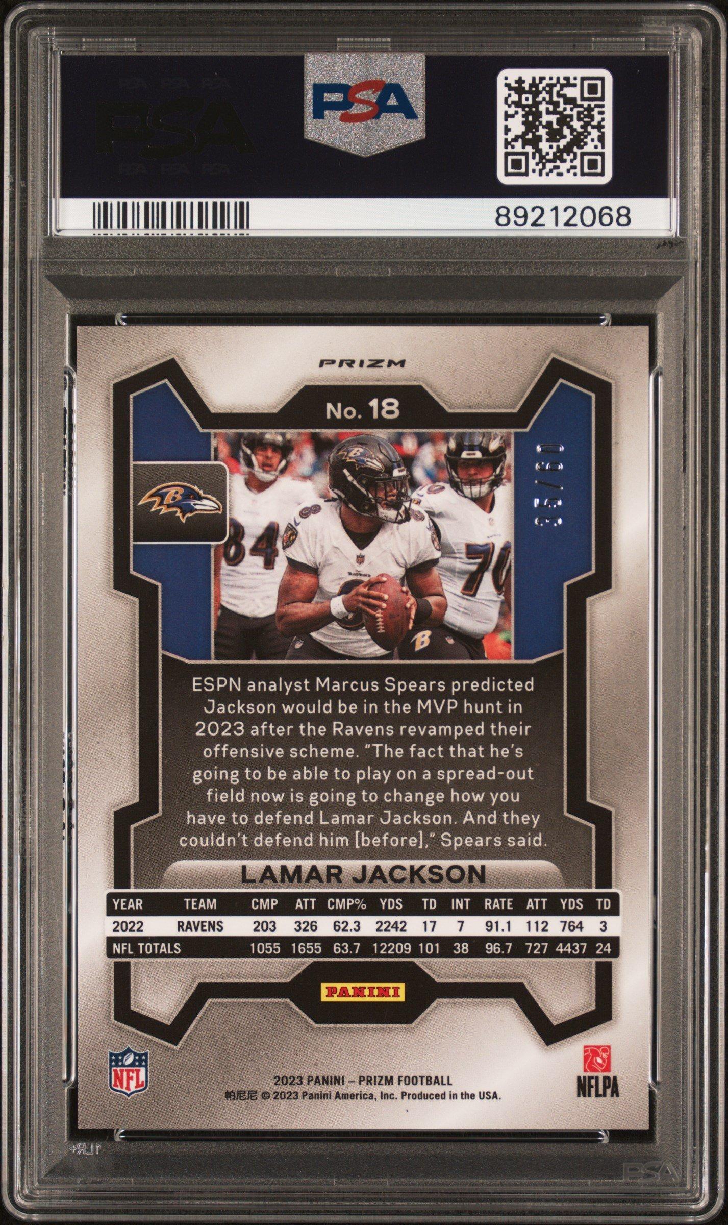 2023 Panini Prizm 18 Lamar Jackson Orange Wave PSA 10