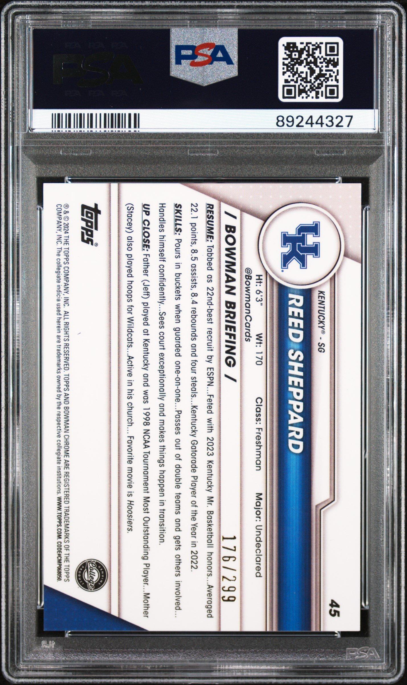 2023 Bowman University Chrome 45 Reed Sheppard PSA 8