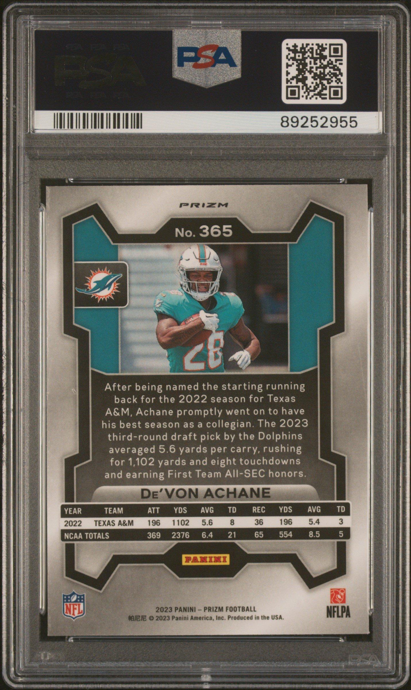 2023 Panini Prizm 365 De'von Achane Disco Prizm PSA 10