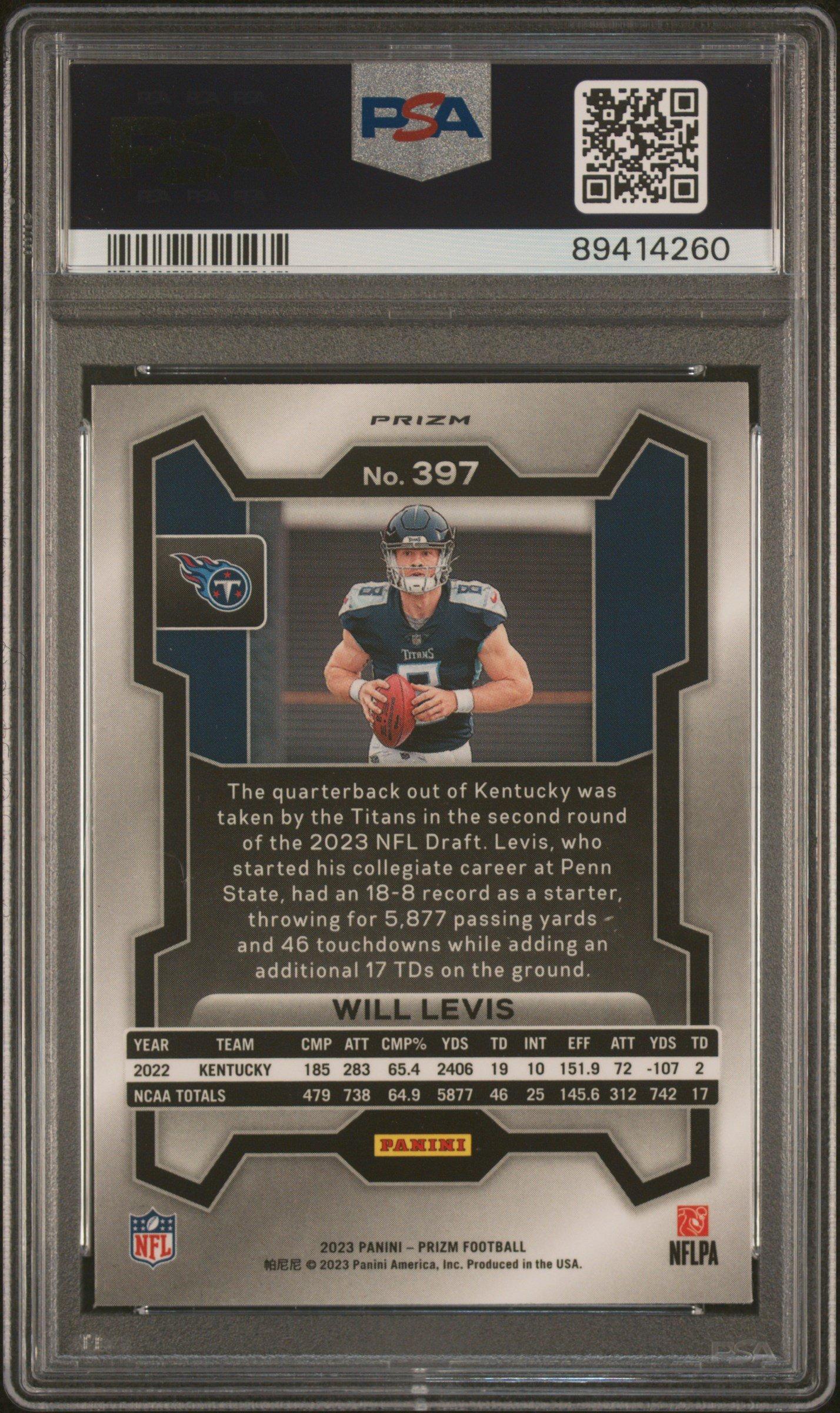 2023 Panini Prizm 397 Will Levis Black & White Checker PSA 10