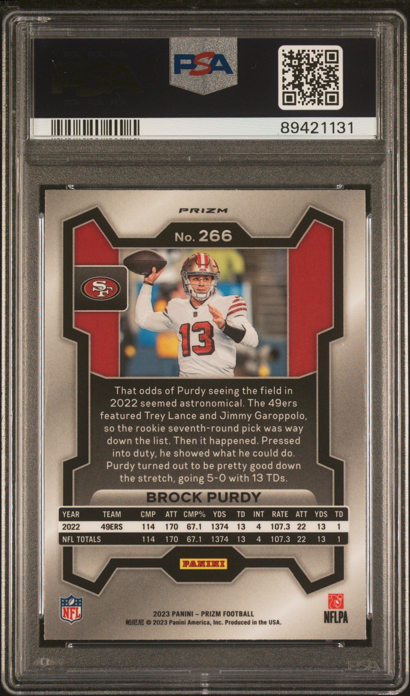 2023 Panini Prizm 266 Brock Purdy Pink Prizm PSA 10