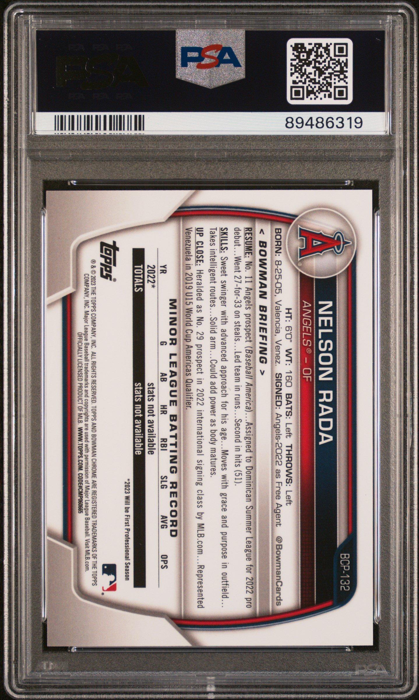 2023 Bowman Chrome Prospects Bcp132 Nelson Rada Purple Refractor PSA 10