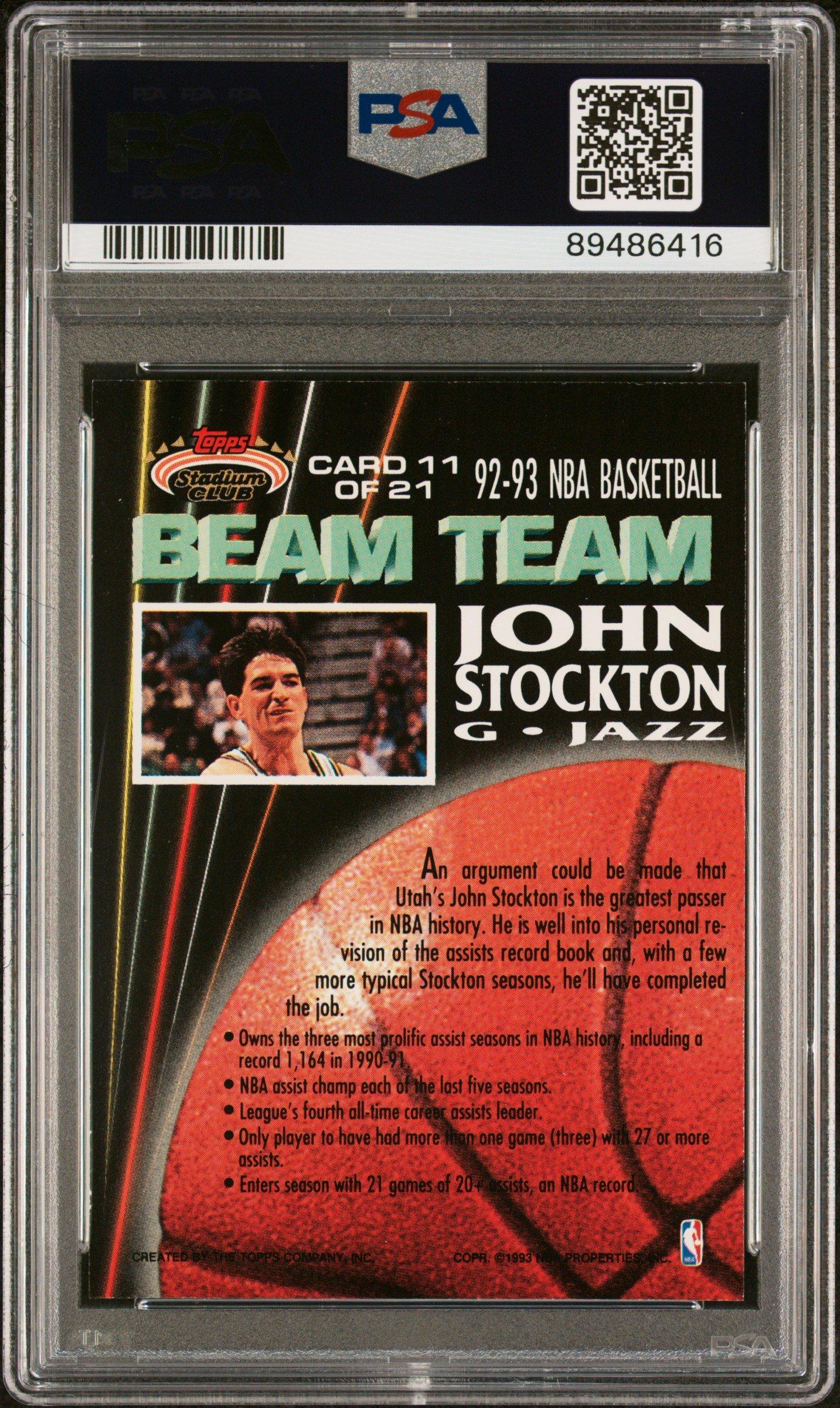 1992 Stadium Club Beam Team 11 John Stockton Members Only PSA 9