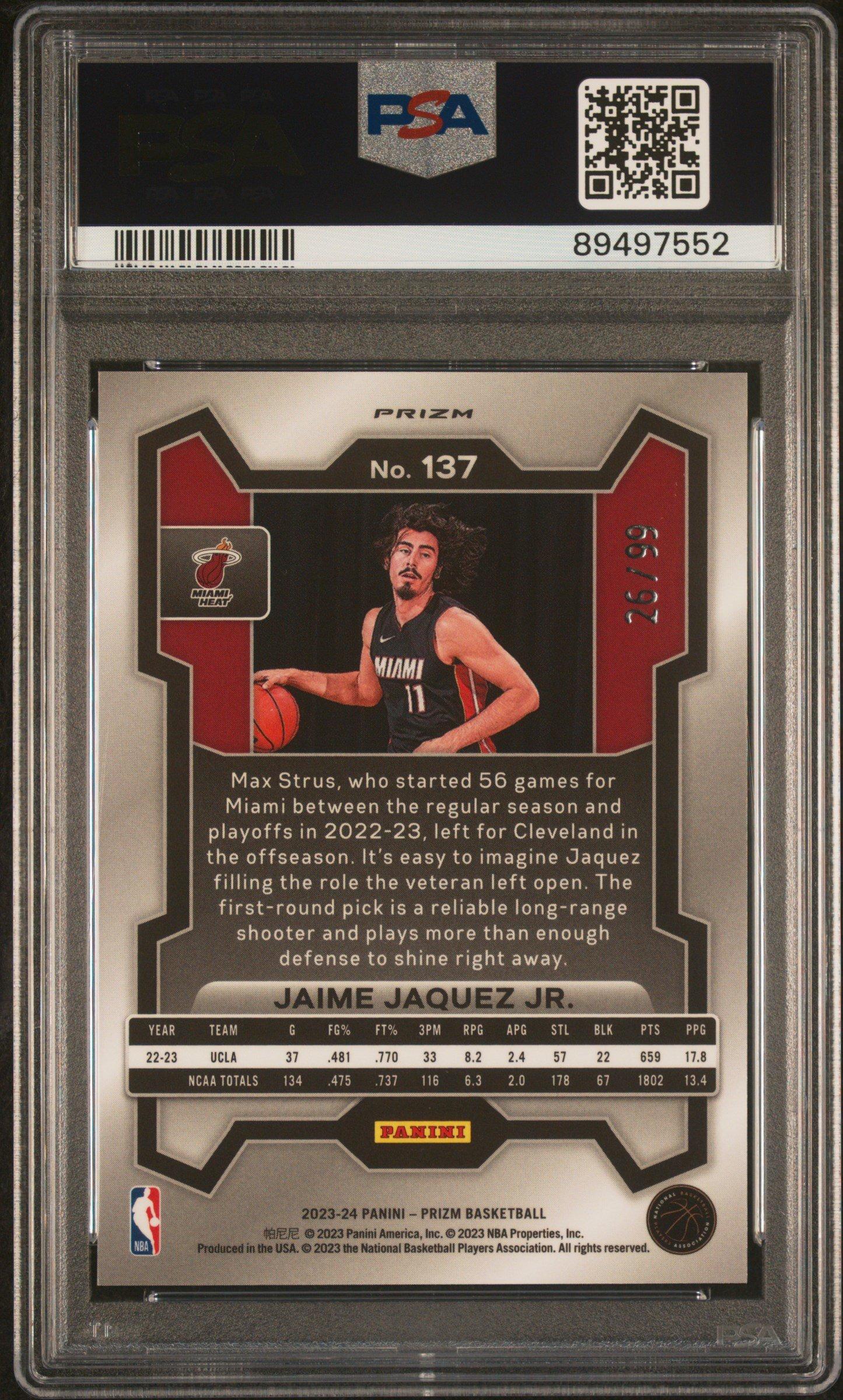 2023 Panini Prizm 137 Jaime Jaquez Jr. Blue Seismic PSA 10