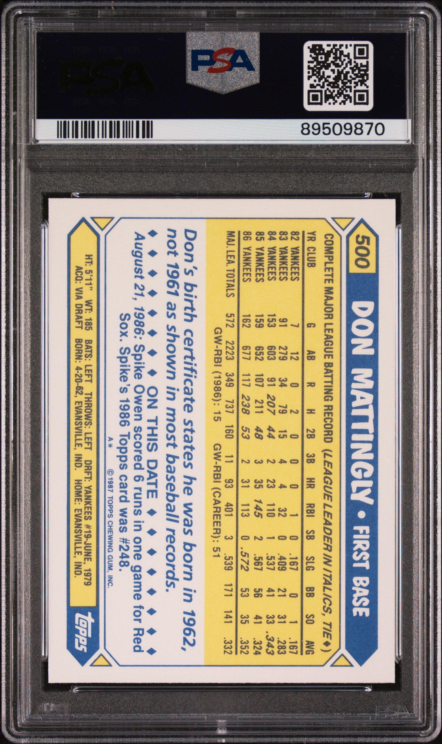1987 Topps Tiffany 500 Don Mattingly PSA 9